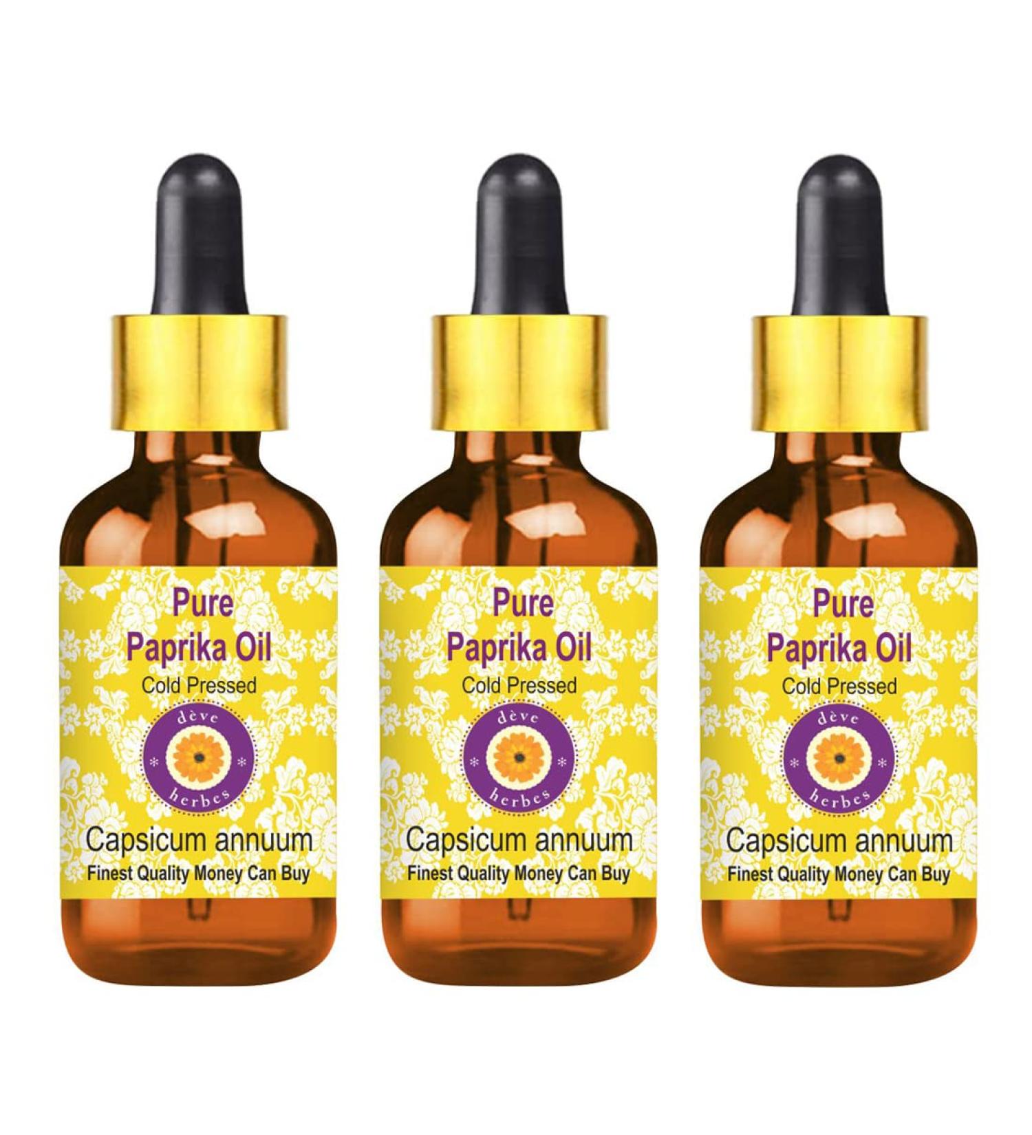 d ve herbes Pure Paprika Oil (Capsicum annuum) with Glass Dropper Cold Pressed (Pack of three) 100mlx3 (10 oz) - Buy Online on GoSupps.com