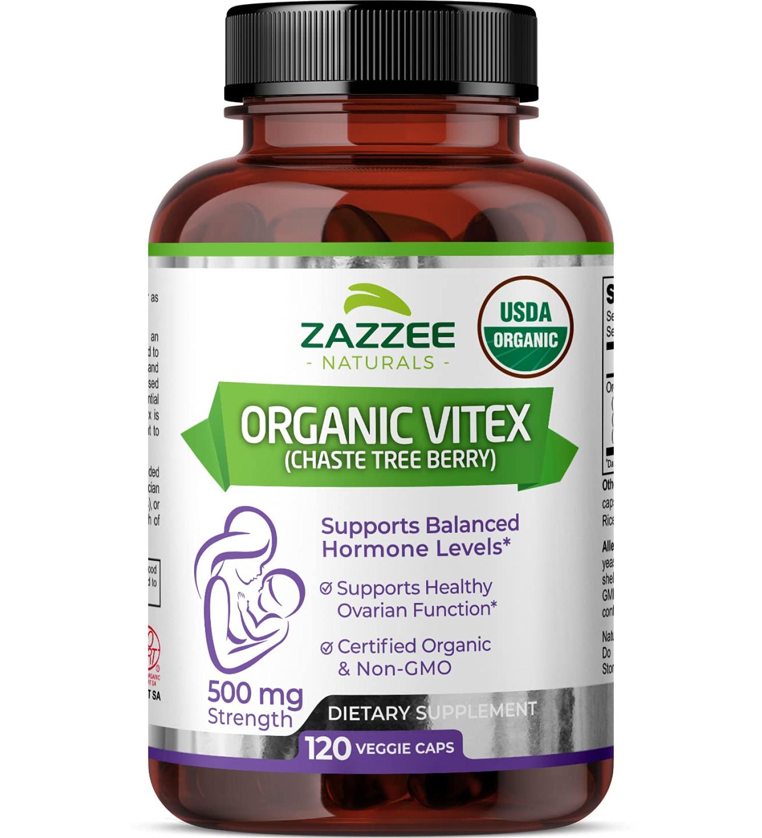 Zazzee USDA Organic Vitex 500mg - 120 Vegan Capsules | Certified Organic, Potent Extract, Non-GMO - Buy Online on GoSupps.com