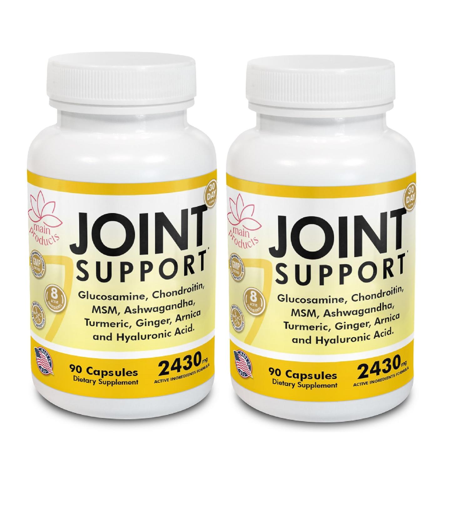 Main Products Glucosamine Chondroitin MSM Hyaluronic Acid Ashwagandha Turmeric Ginger Arnica - Joint Support Supplement Micronized 2430mg 2 Pack - Buy Online on GoSupps.com