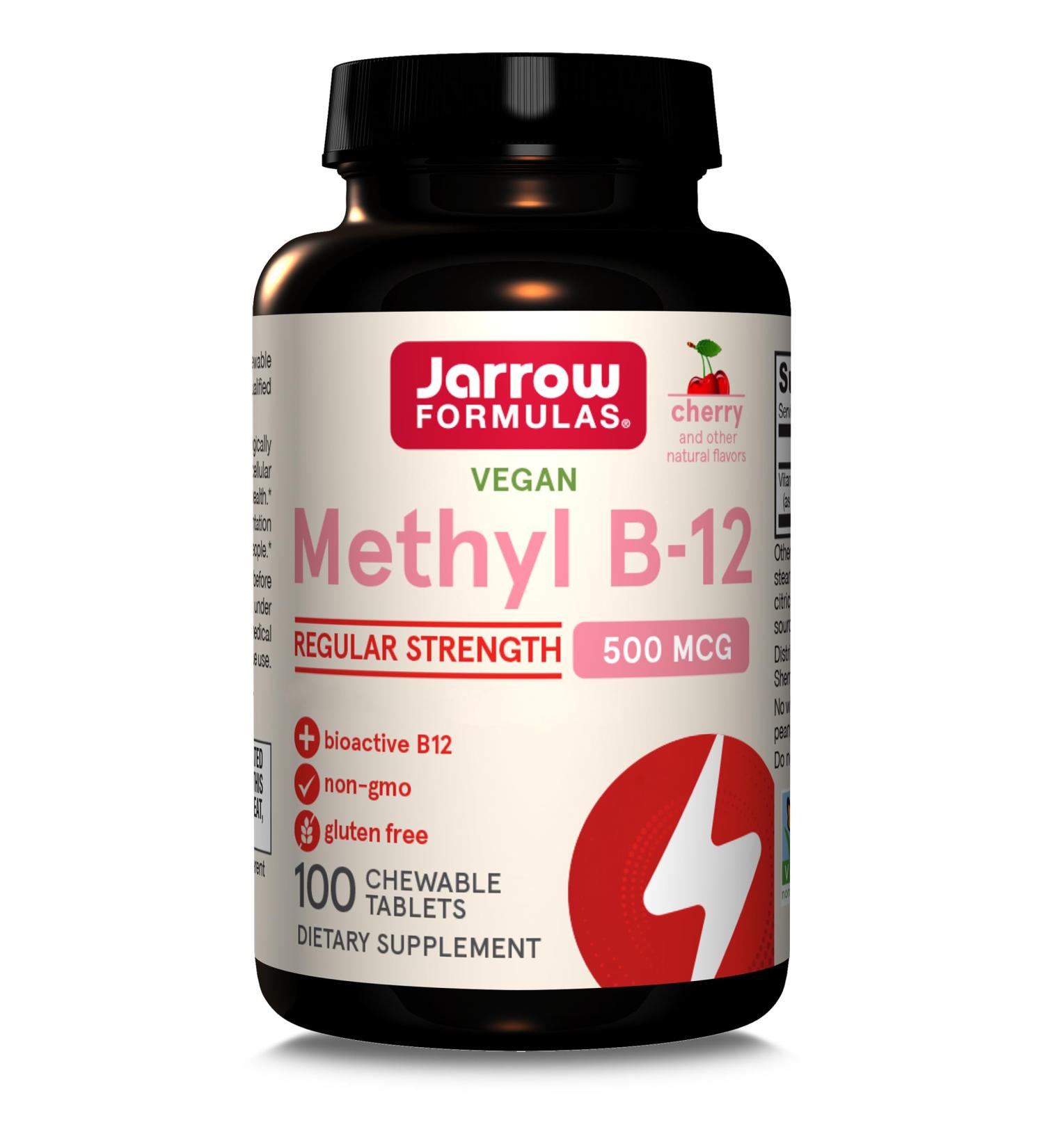Jarrow Formulas Methyl B12 500mcg Cherry Taste 100 Vegan Chewable Tablets Lab Tested Gluten Free Vegetarian Non-Soy Non-GMO - Buy Online on GoSupps.com