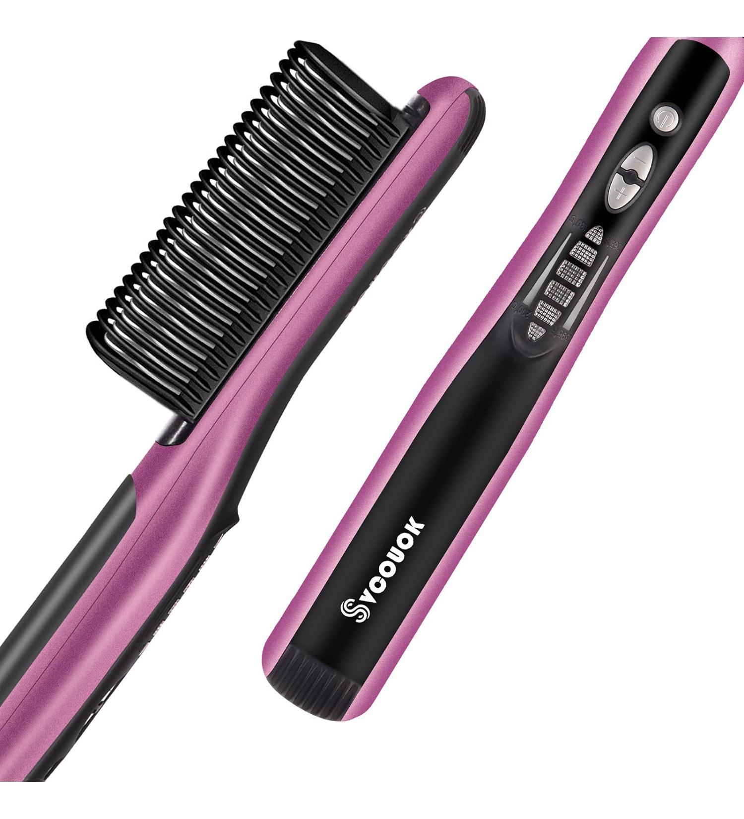 Ceramic Hair Straightening Brush | Fast Heating, 6 Temp Settings, Anti-Scald Design | Ideal for Home, Travel & Salon Use | Black Purple - Buy Online on GoSupps.com