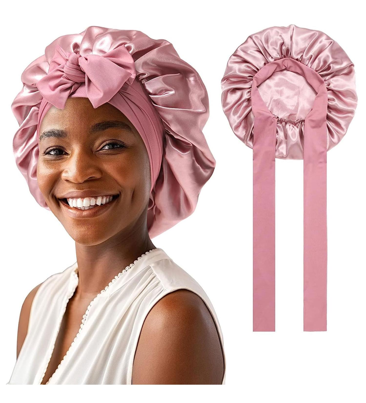 Shop Gugugo Adjustable Pink Silk Sleeping Hood & Bonnet | Satin Sleep Cap for Women | Perfect for Curling & Comfort - Buy Online on GoSupps.com