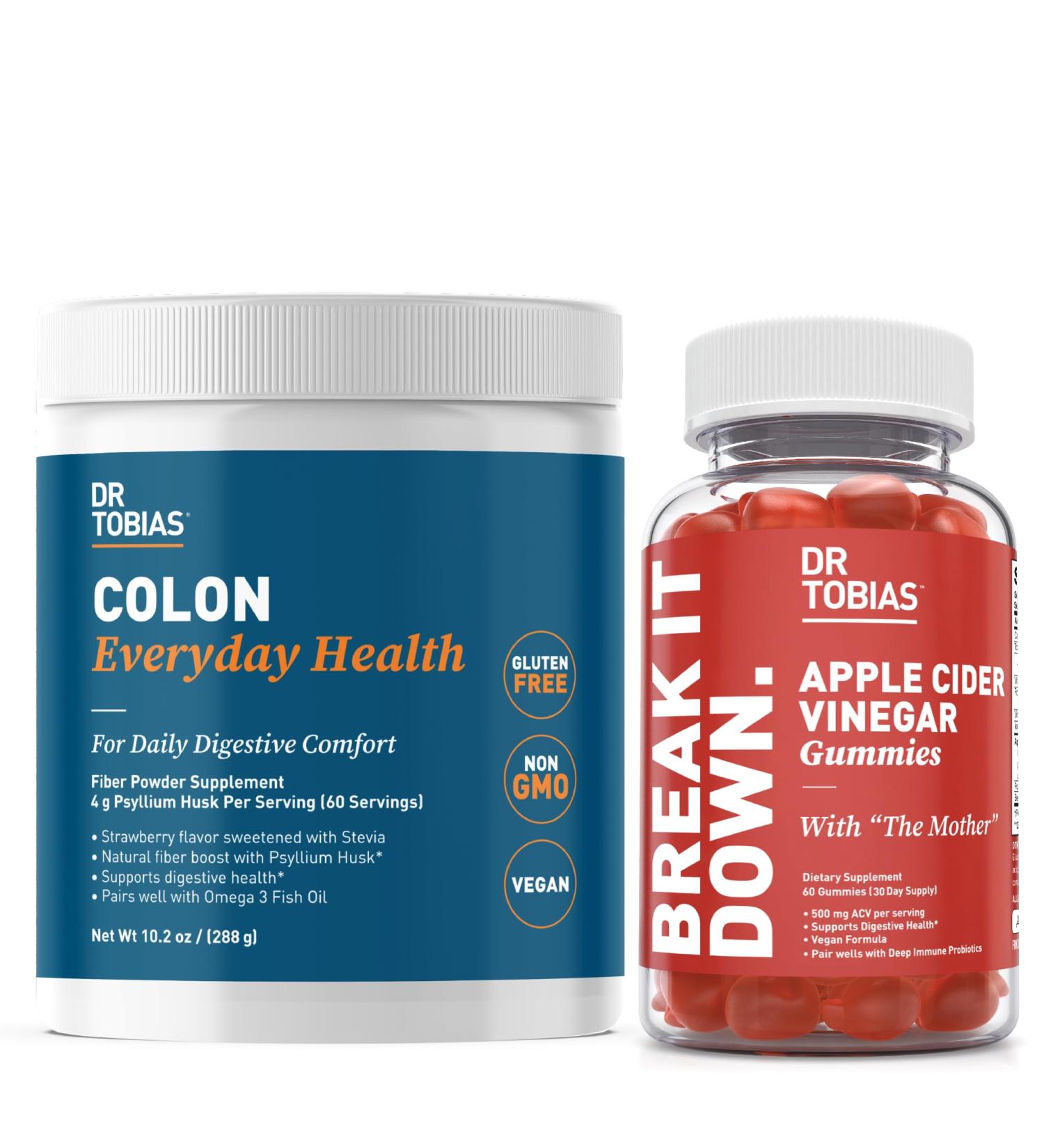 Dr. Tobias Apple Cider Vinegar Gummies & Colon Everyday Health - Daily Digestive Detox and Cleanse Support with ACV Gummies & Psyllium Husk Powder - Buy Online on GoSupps.com