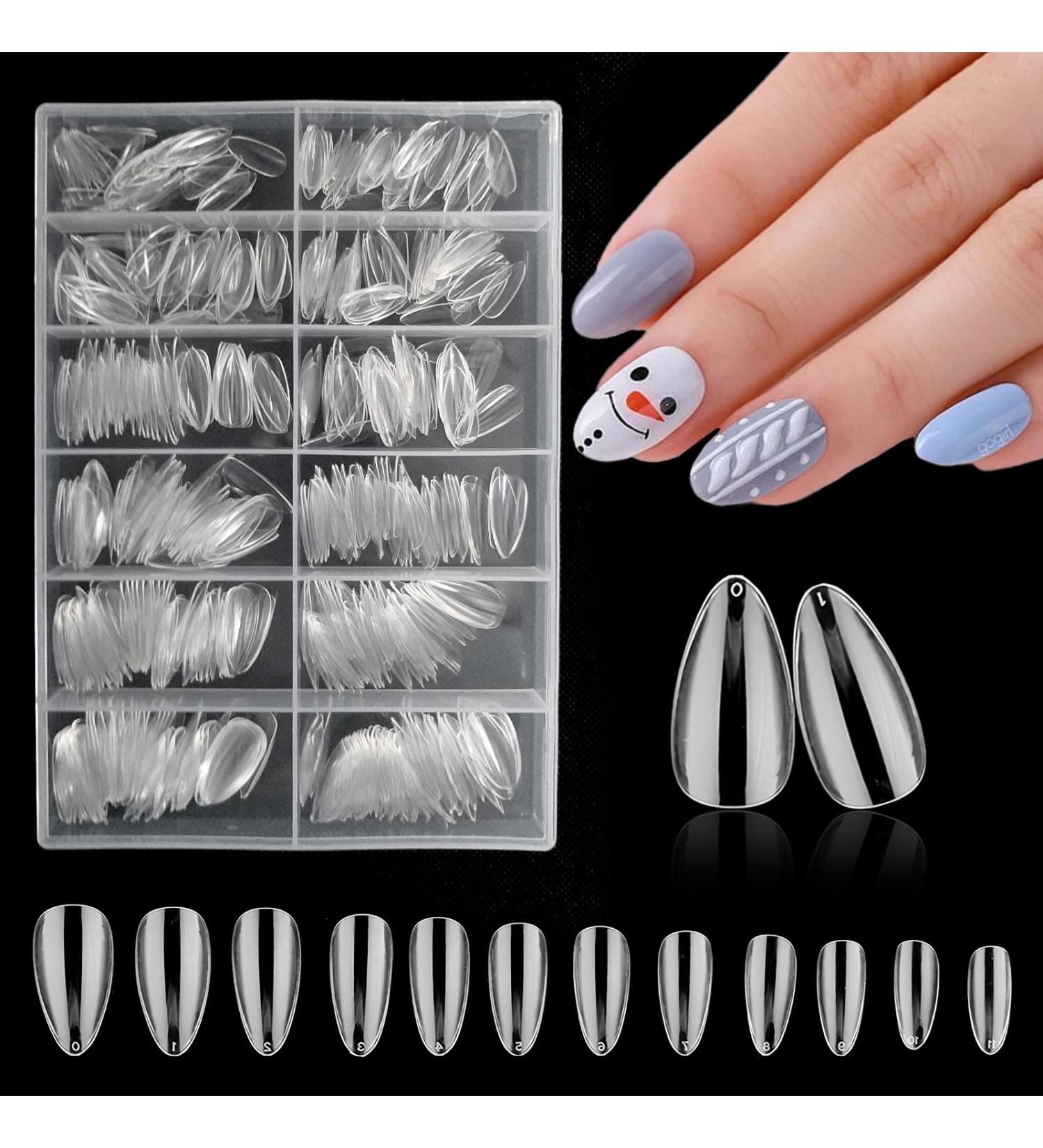 LoveOurHome 600pc Almond Nail Art Tips: Full Cover Clear Oval Stiletto Almond Fake Nails - Acrylic Soft Gel Extensions for Women, Teens, and Kids - Buy Online on GoSupps.com