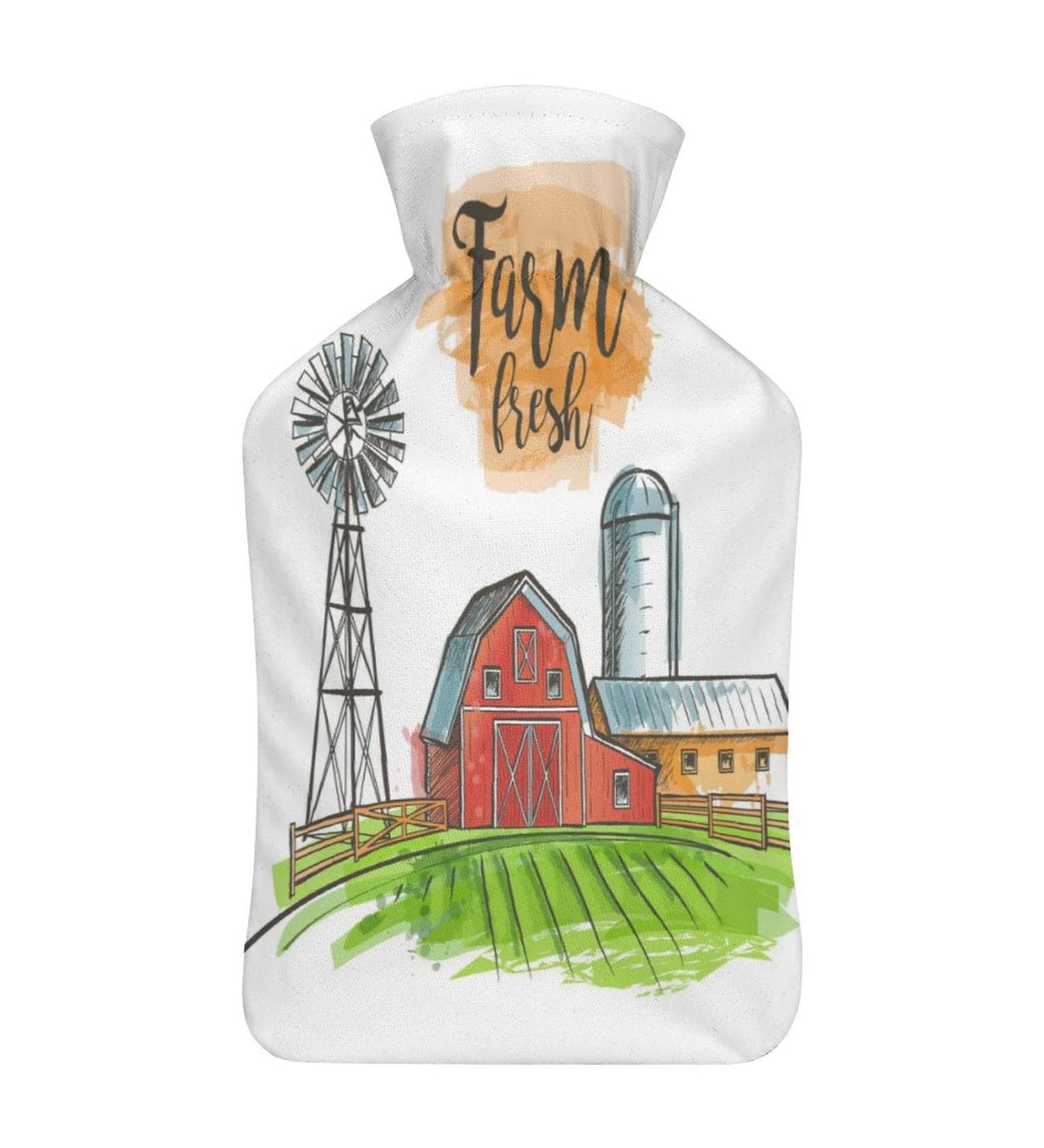 Farm Hot Water Bottle with Plush Cover Hand Warmer for Adults & Children | 26.5x15.3cm | Shop Internationally - Buy Online on GoSupps.com
