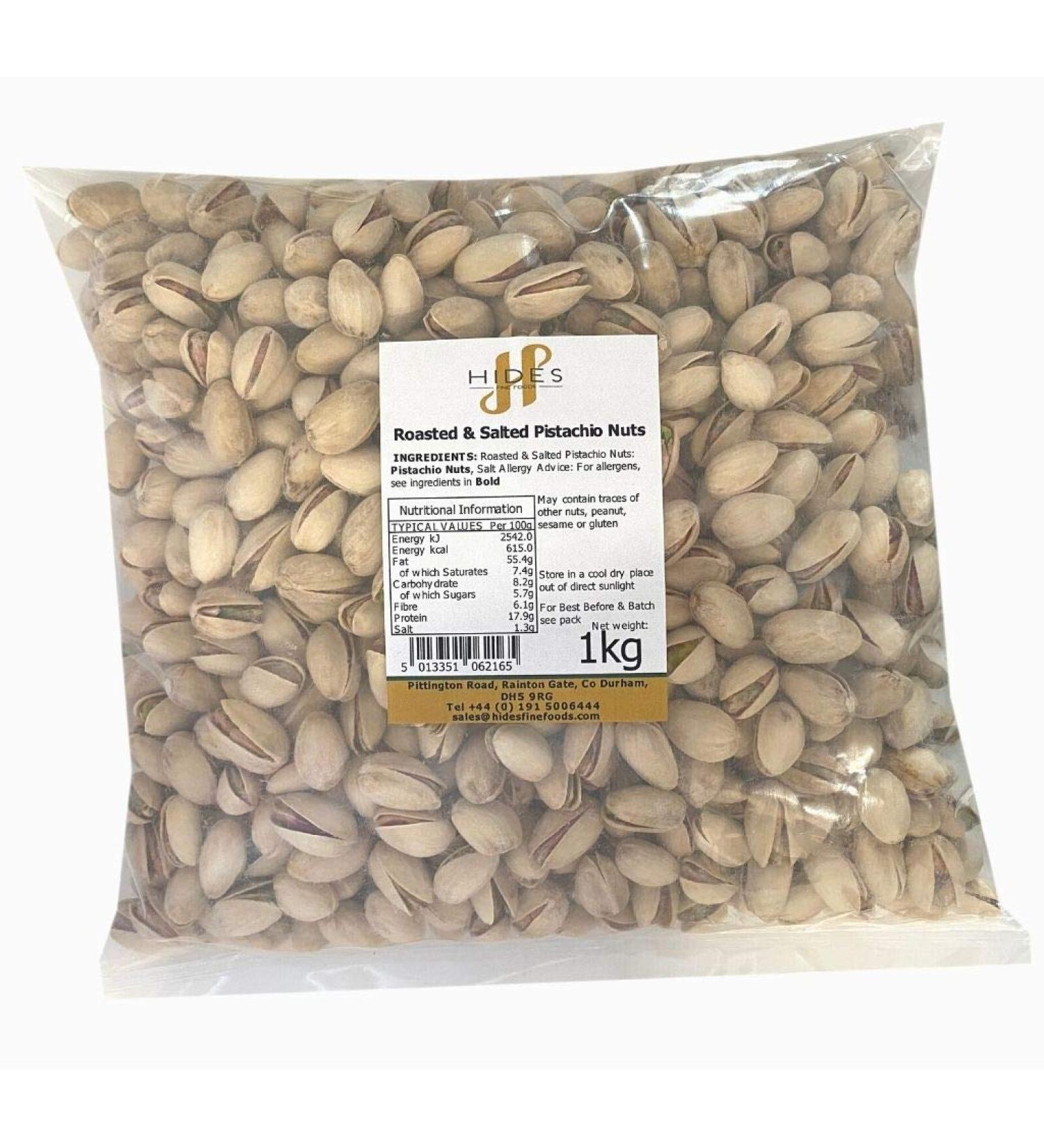 Hides Fine Foods - Roasted & Salted Pistachio Nuts 1kg - Suitable for Vegetarians - GMO Free - Snacking - Protein Snack - Bar Snack - Perfect for Parties - Buy Online on GoSupps.com