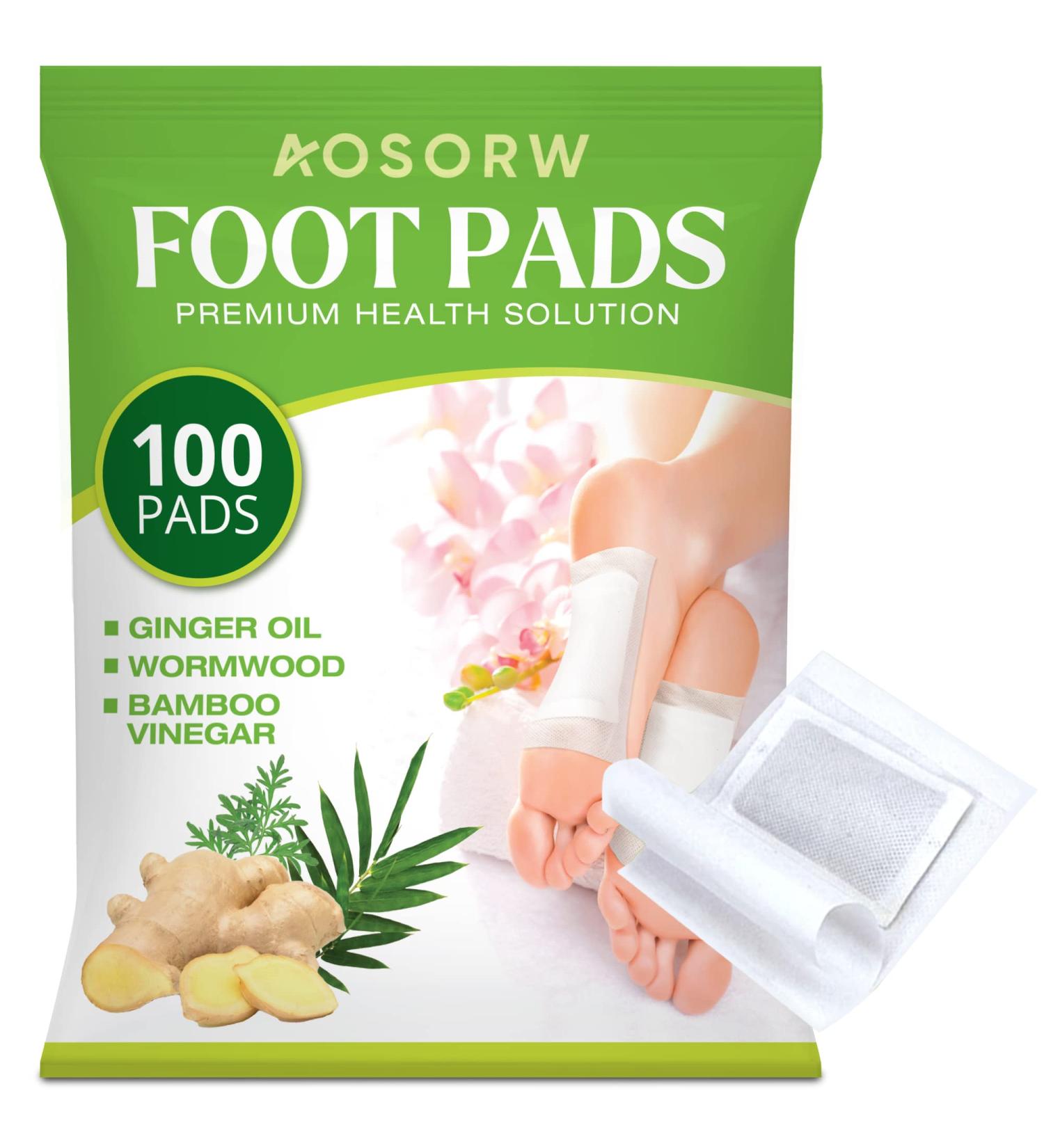 AOSORW 100 Pack Foot Pads with Ginger Oil & Bamboo Charcoal - Effective Foot Care Patch for Better Sleep Quality and Pain Relief - Buy Online on GoSupps.com