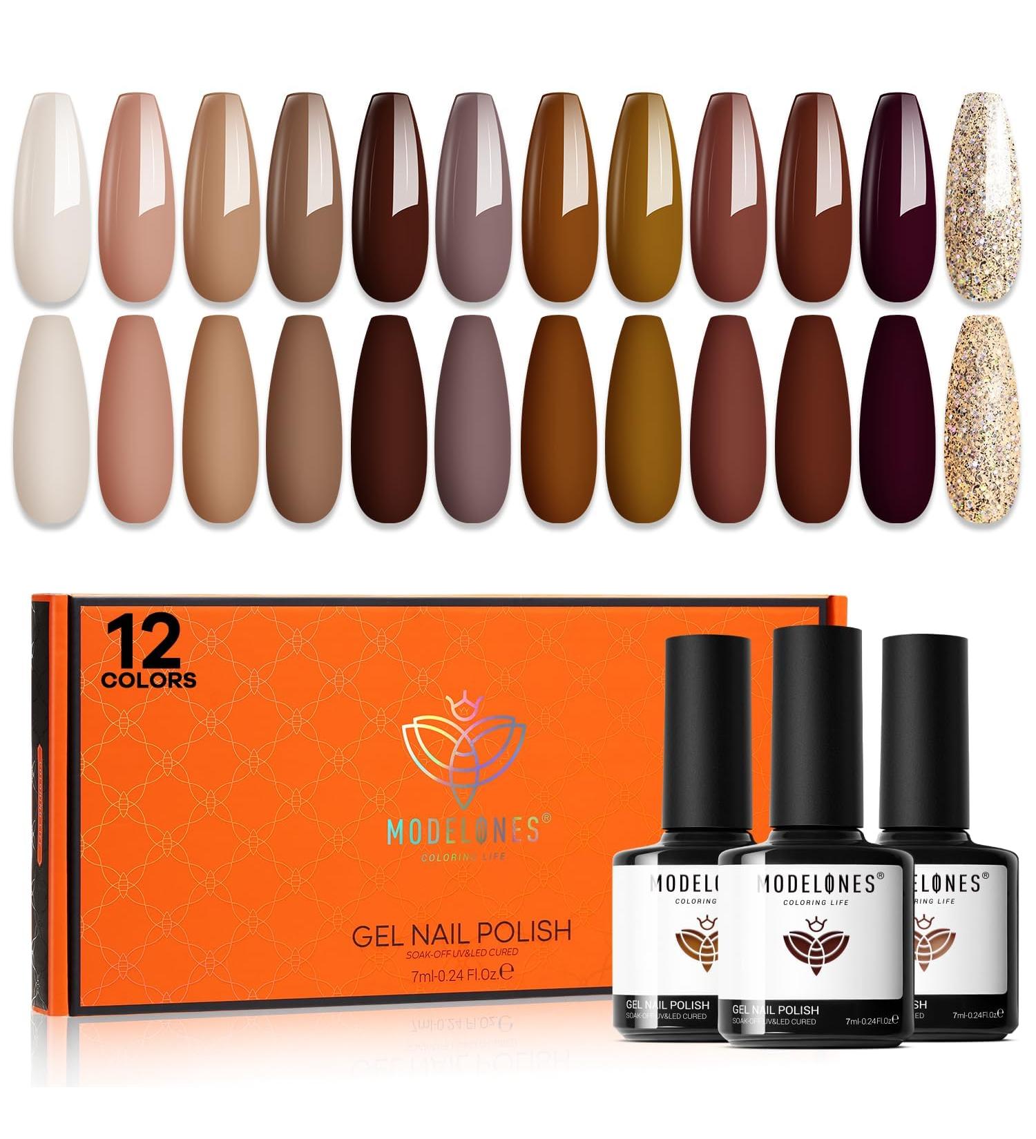 Modelones Gel Nail Polish 12 Pcs Fall Winter Gel Polish Popular Neutral Nude Brown Gel Nail Kit Collection for Nail Art Salon Classic Collection Gift for Women Brown Nude - Buy Online on GoSupps.com