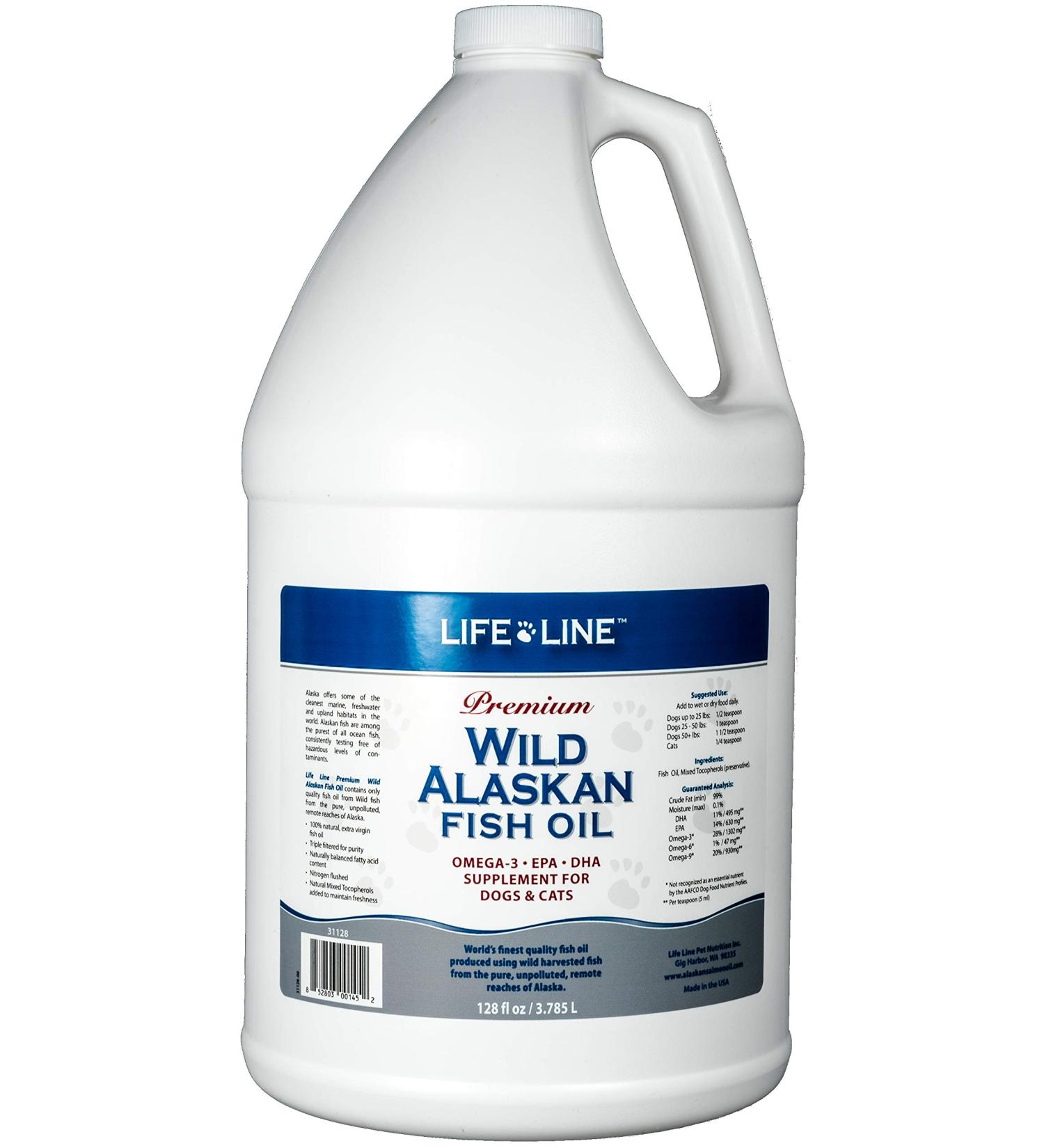 Wild Alaskan Fish Oil Omega-3 Supplement for Dogs & Cats - 128oz | Supports Skin, Coat, Brain, Eye, & Heart Health - Life Line Pet Nutrition - Buy Online on GoSupps.com
