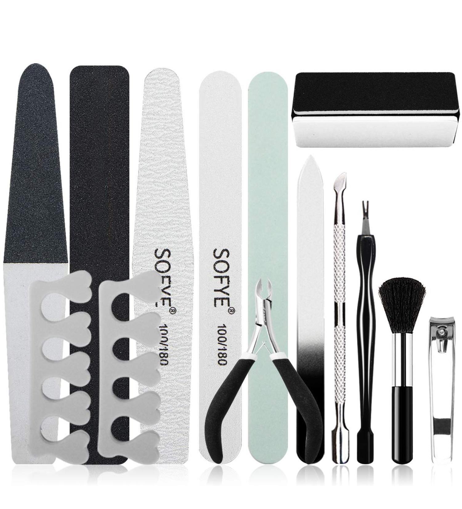 SOFYE Professional Manicure Pedicure Set - Double Sided Nail Files Grooming Kit - Washable & Effective - 15 in 1 Salon Manicure Kit (Black) - Buy Online on GoSupps.com