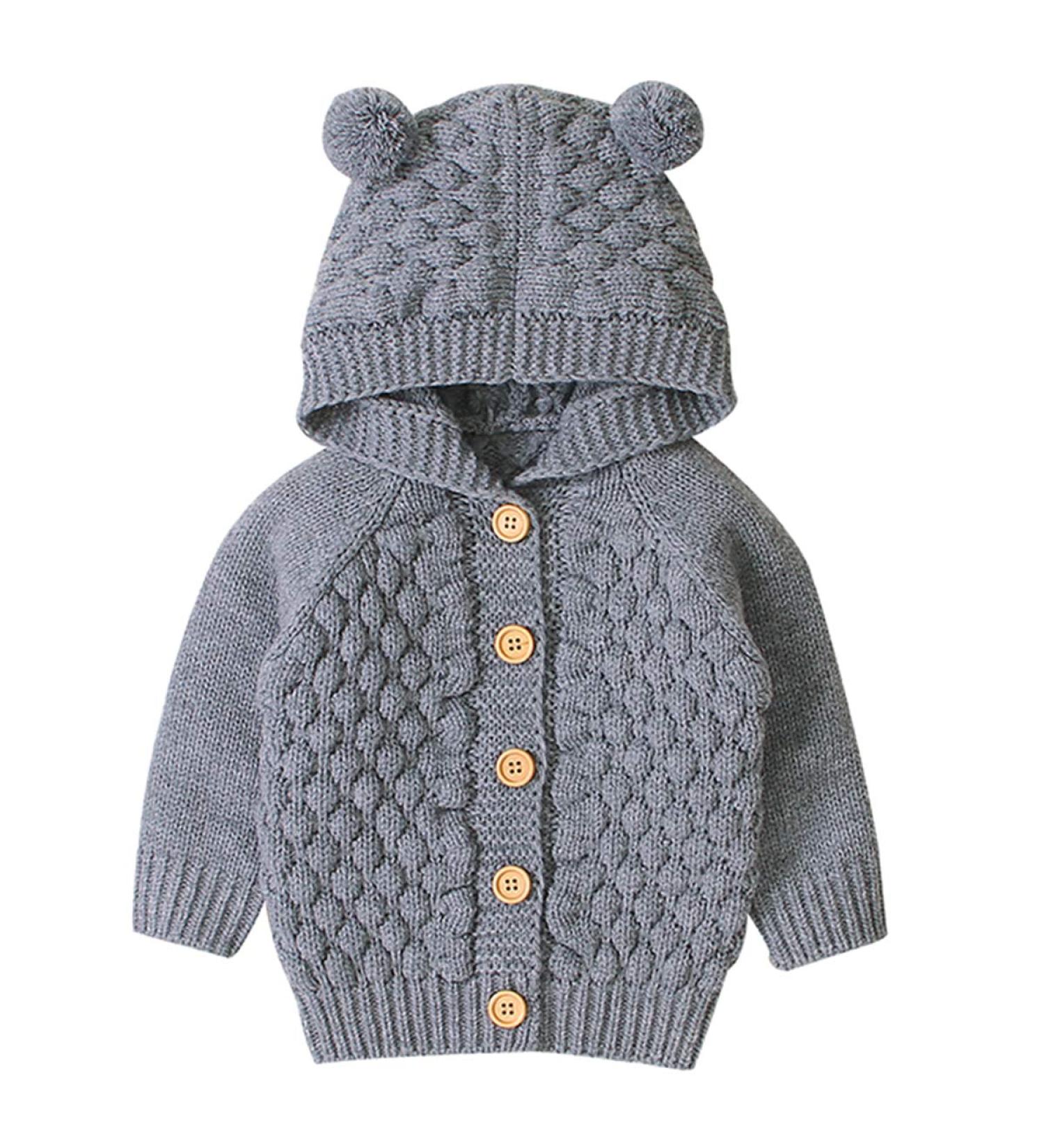 Puseky Baby Knit Sweater Hooded Ears Cardigan Coat 6-12 Months Grey - Buy Online on GoSupps.com