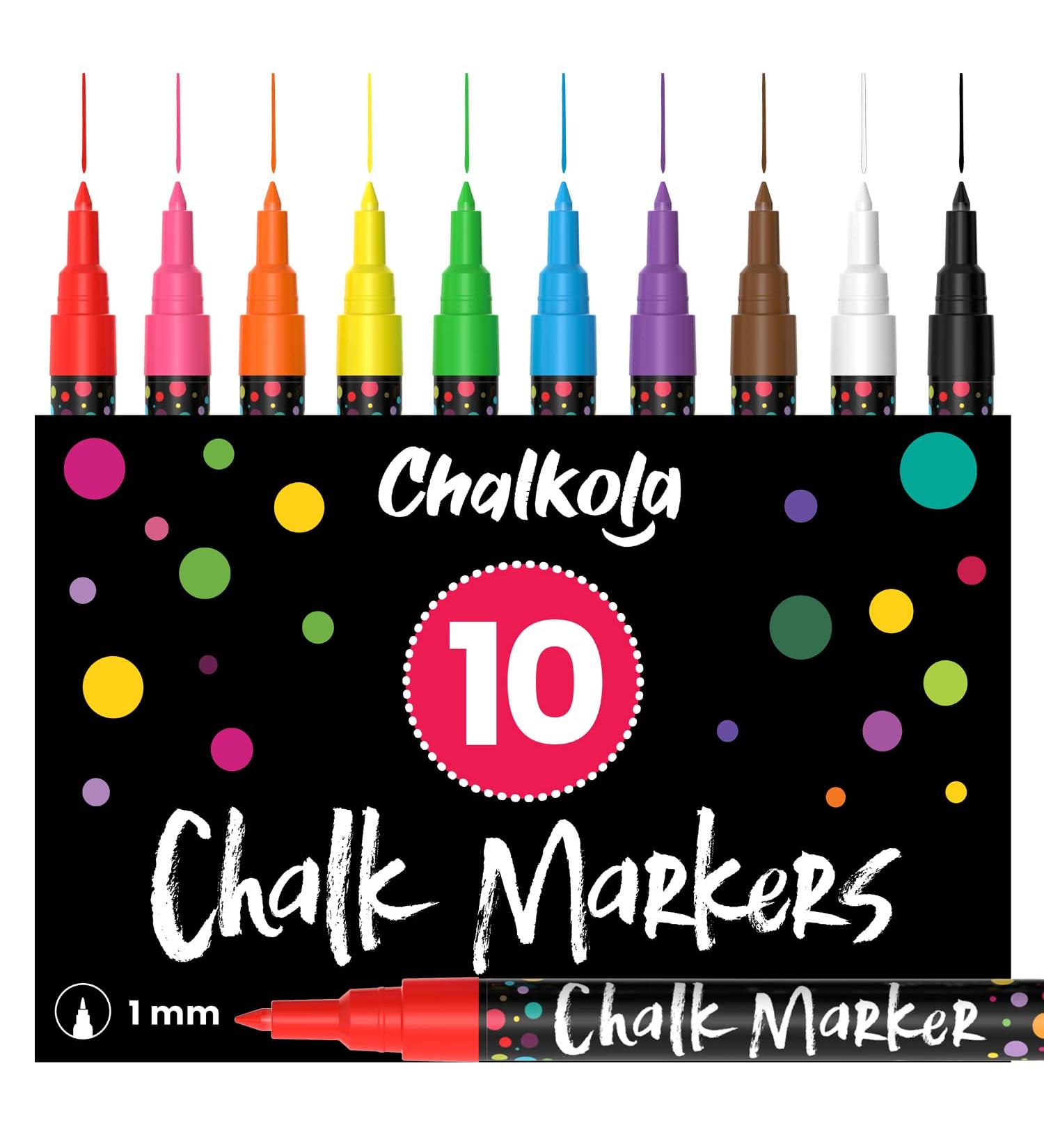 Extra Fine Tip Liquid Chalk Markers (10 Pack) - 1mm Tip - Perfect for Blackboards, Windows, Signs, Bistros - Includes 50 Chalk Labels - Buy Online on GoSupps.com