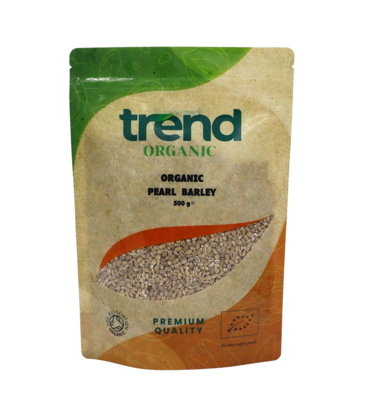 Trend Organic Pearl Barley Grains Nutrient-Rich Convenience for Quick-Cooking Rich in Protein & Fibre Certified Organic Sustainably Sourced Vegan Non-GMO No Additives No Preservatives 1kg 500g