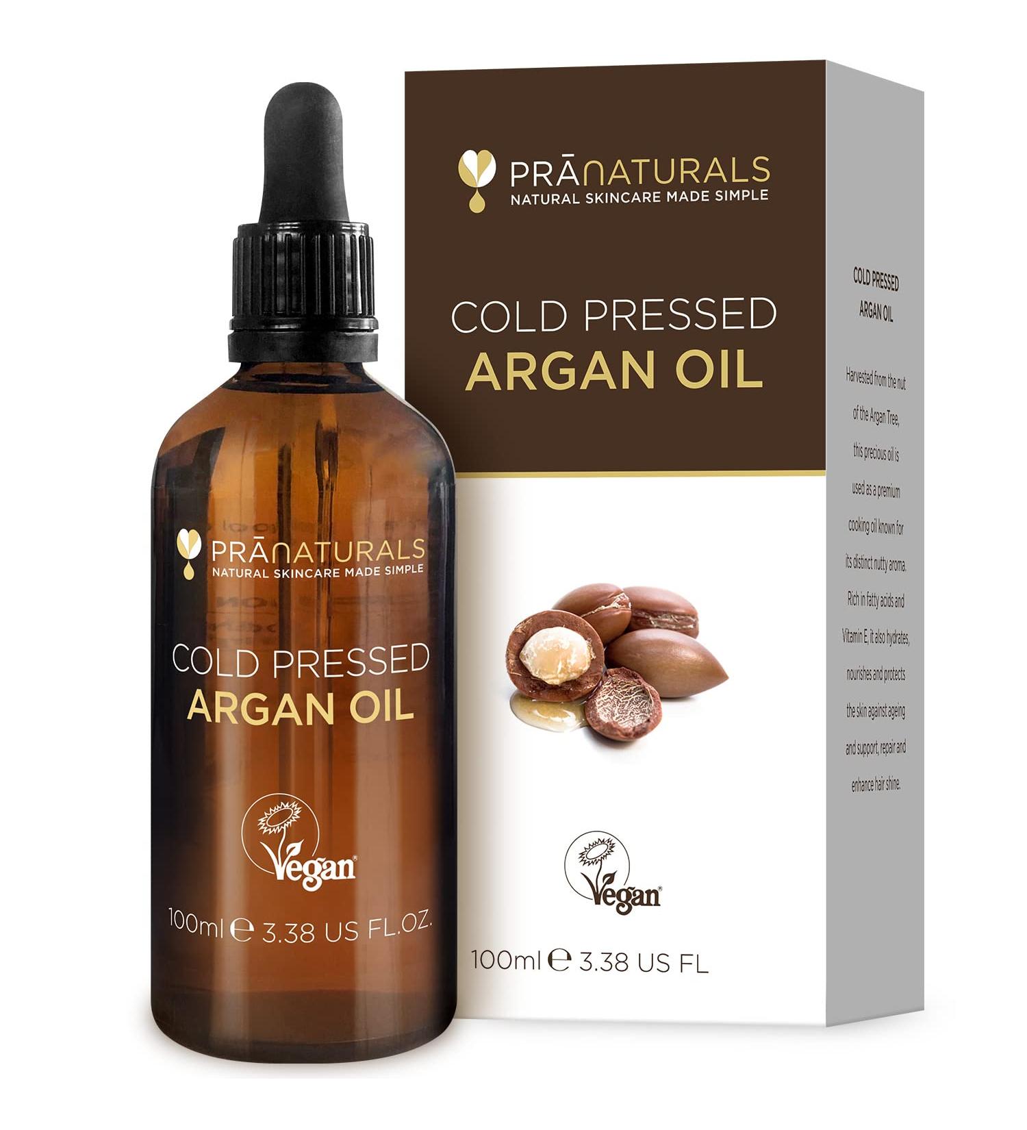 PraNaturals 100% Moroccan Argan Oil 100ml - Vitamin E for Skin, Hair & Nails - No Parabens or SLS - Vegan & Cruelty-Free - Buy Online on GoSupps.com