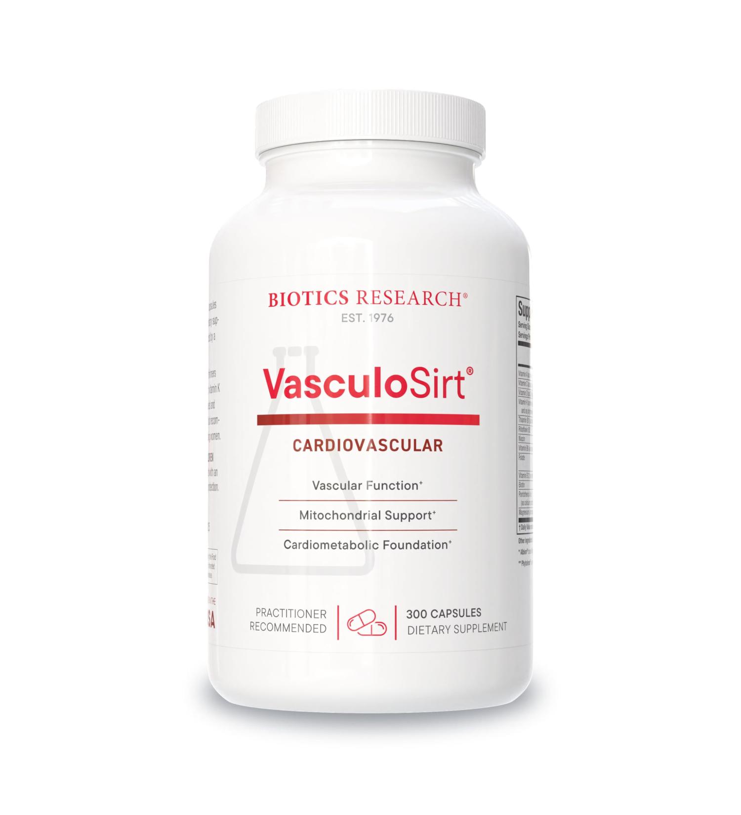 Biotics Research VasculoSirt Formulated with The Assistance of Mark Houston MD Cardiovascular and Healthy Support for Healthy Blood Flow Support CoQ10 Resveratrol ALA Ginkgo - 300 Capsules 300 Count (Pack of 1) - Buy Online on GoSupps.com
