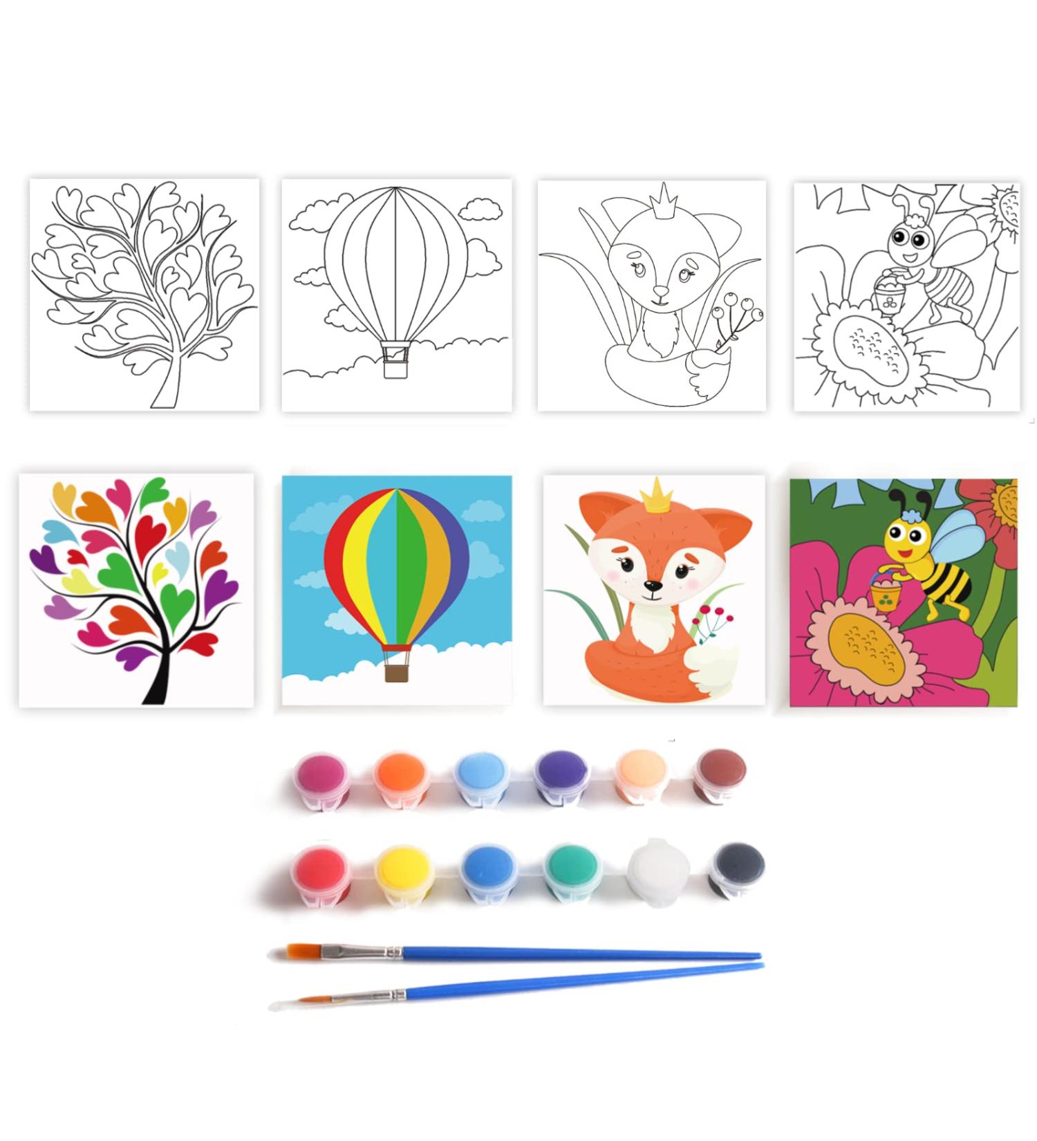 Aosemili Acrylic Paint Set for Kids - Includes 4 Pre-Stenciled Canvas Panels, 12 Paints, 2 Brushes - Perfect for Girls, Boys, and Beginners - Buy Online on GoSupps.com