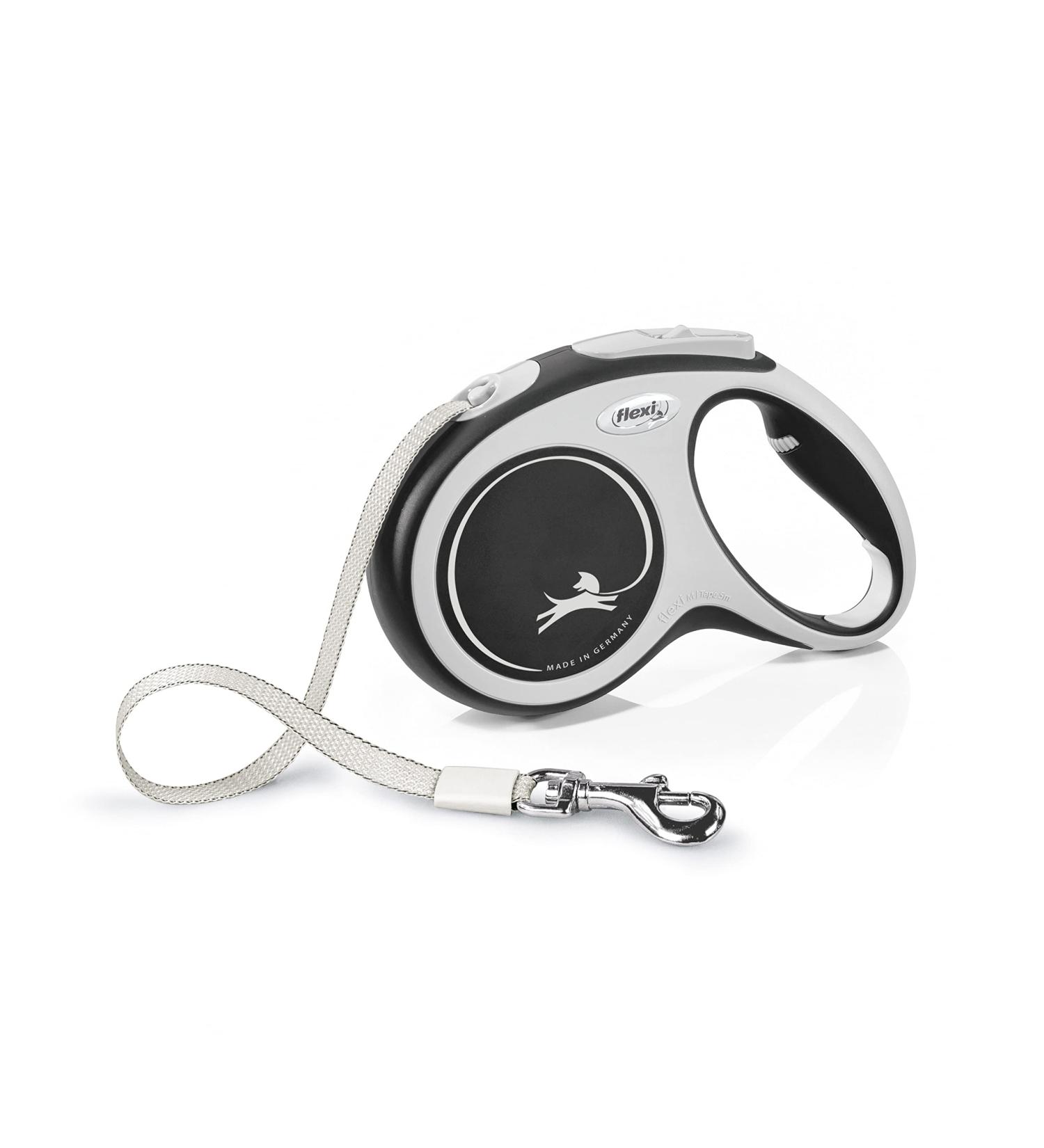 Flexi New Comfort Tape Grey & Black Medium 5m Retractable Dog Leash for 25kg/55lb Dogs - Buy Online on GoSupps.com