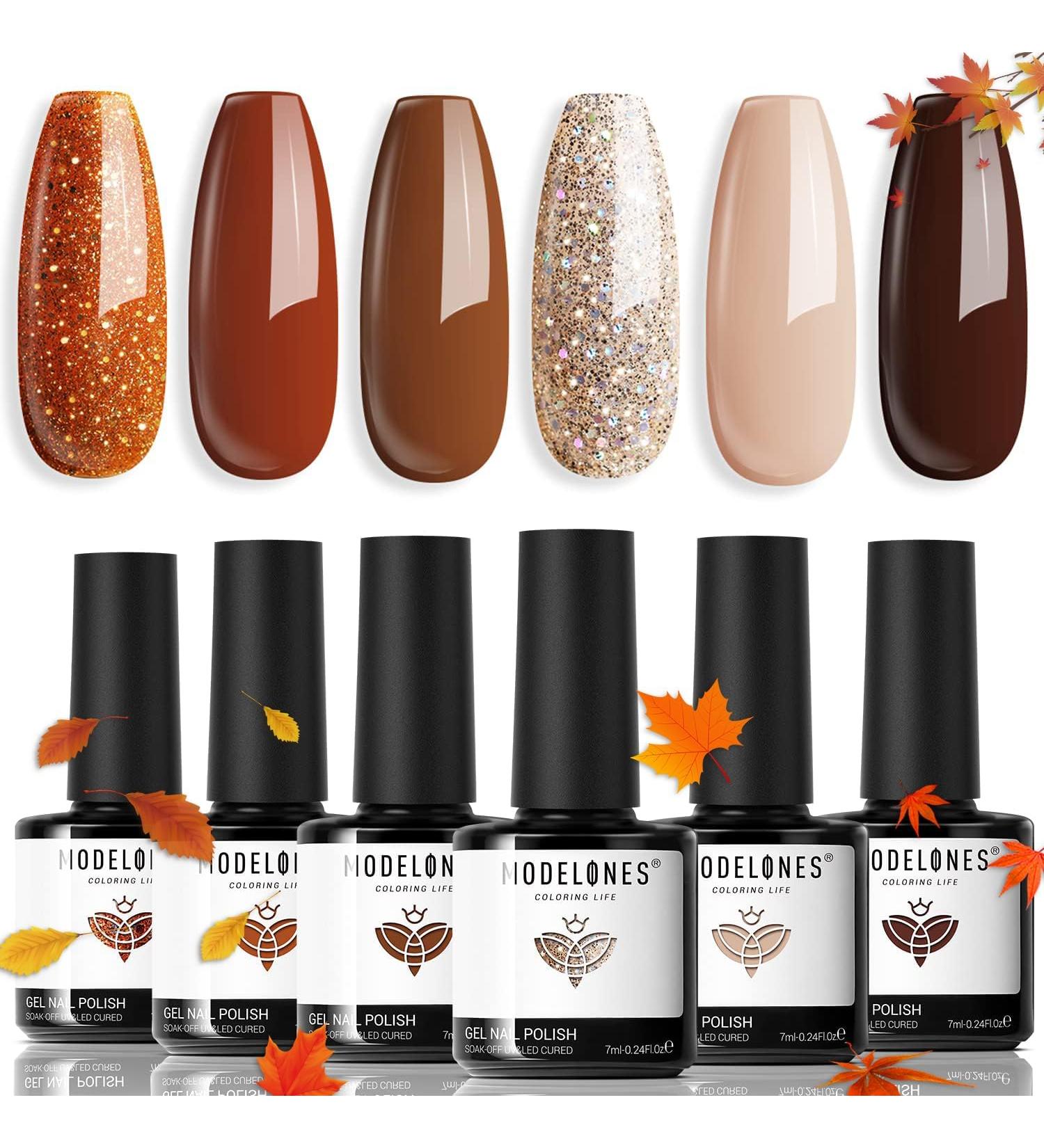 Modelones Gel Nail Polish Set - 6 PCS Neutral Nude & Brown Fall Colors 2024 | Gold Glitter Soak OFF Nail Gel Kit | Perfect Halloween Gift & DIY Manicure - Buy Online on GoSupps.com