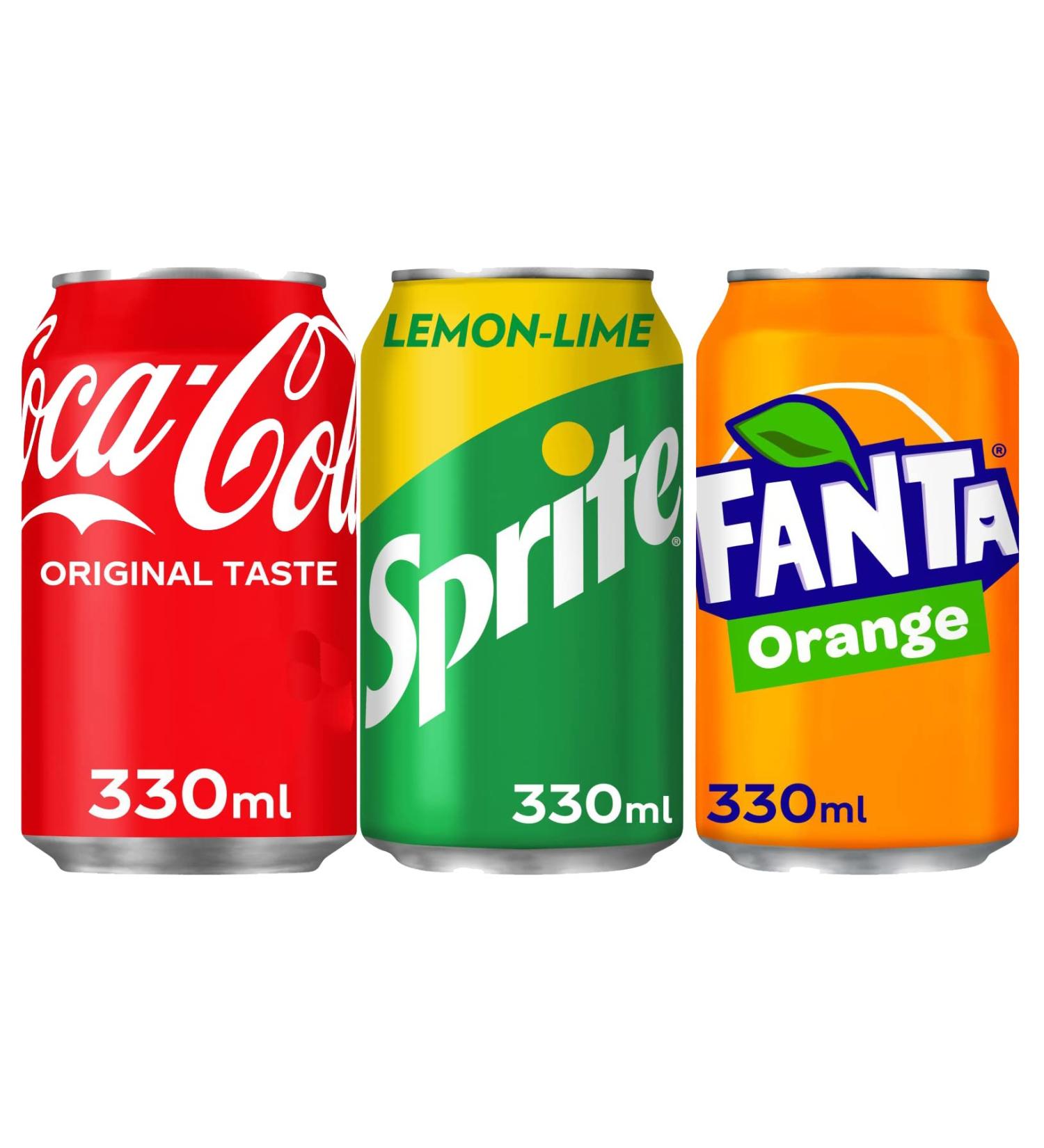 Soft Drink Bundle Assorted Sparkling Soft Drinks 330ml Cans 8x Coca Cola + 8x Sprite Can 330ml + 8x Fanta Can 330ml Total 24 Cans Boxed Treatz - Buy Online on GoSupps.com