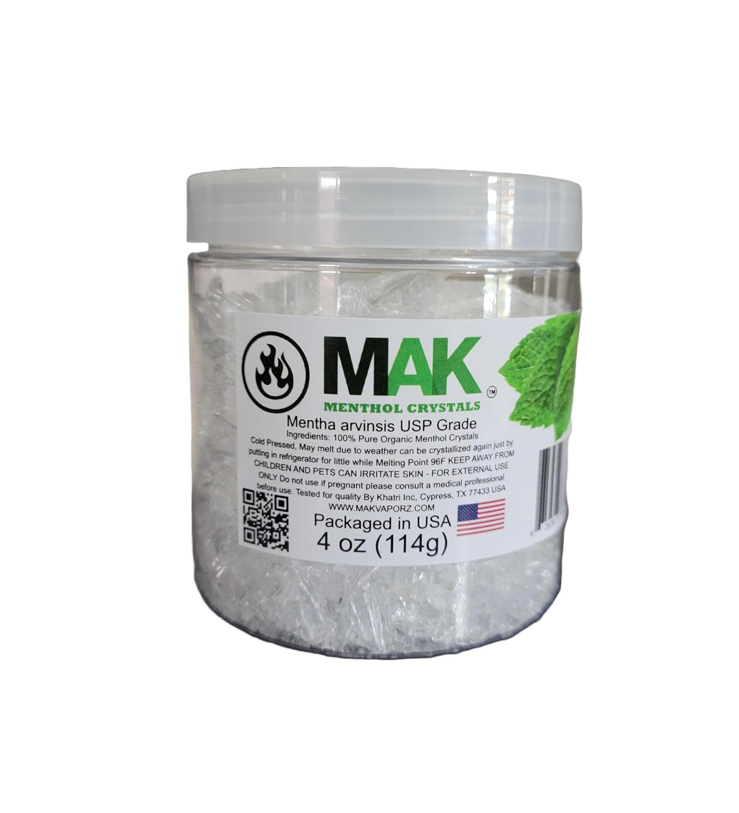 Mak Menthol Crystals 4 oz - Pure Organic 100% Natural - Menthol Crystals from Mint Crystal Mints Mentha Arvensis - Comes in a Jar for Long-Lasting Freshness - Buy Online on GoSupps.com