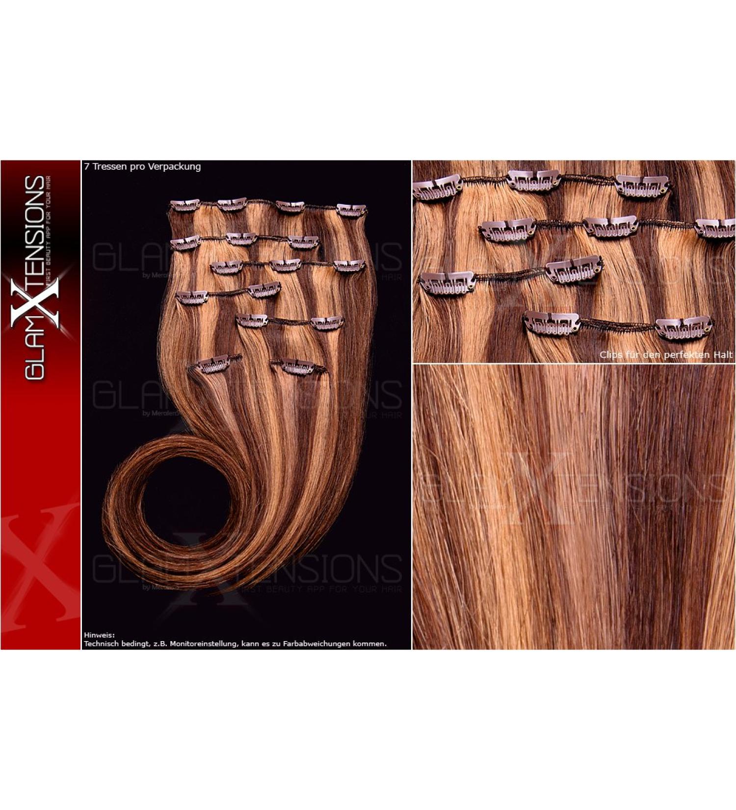 100% Indian Remy Real Hair Clip-In Extensions Set | 7 Parts - 55cm High-Quality Brown Honey Blonde #4/27 | Best International Shipping - Buy Online on GoSupps.com