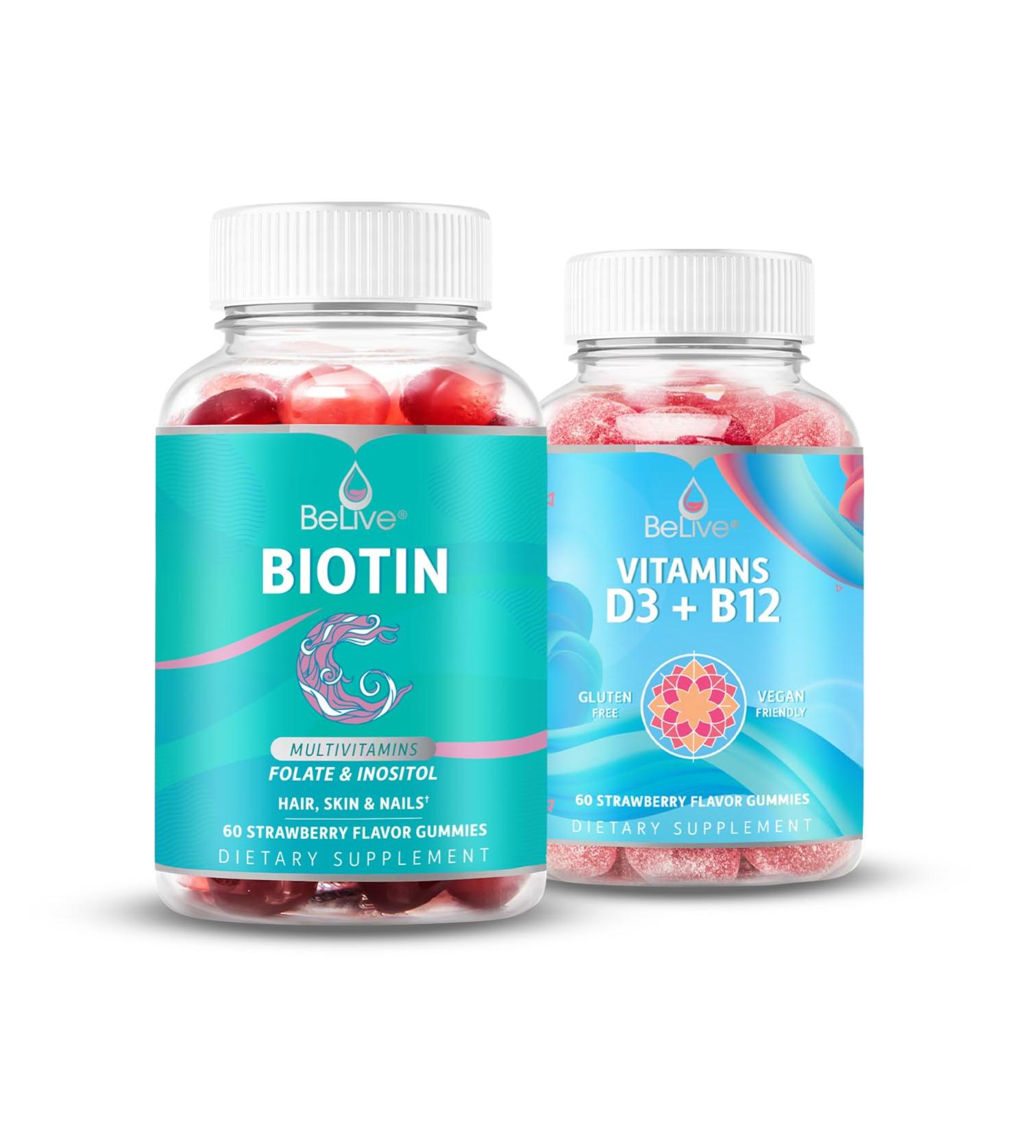 BeLive Biotin and Multivitamin D3 & B12 Bundle for Hair Growth Healthy Skin & Nails Enhanced Bone & Muscle Strength Hearth Health and Energy - Buy Online on GoSupps.com