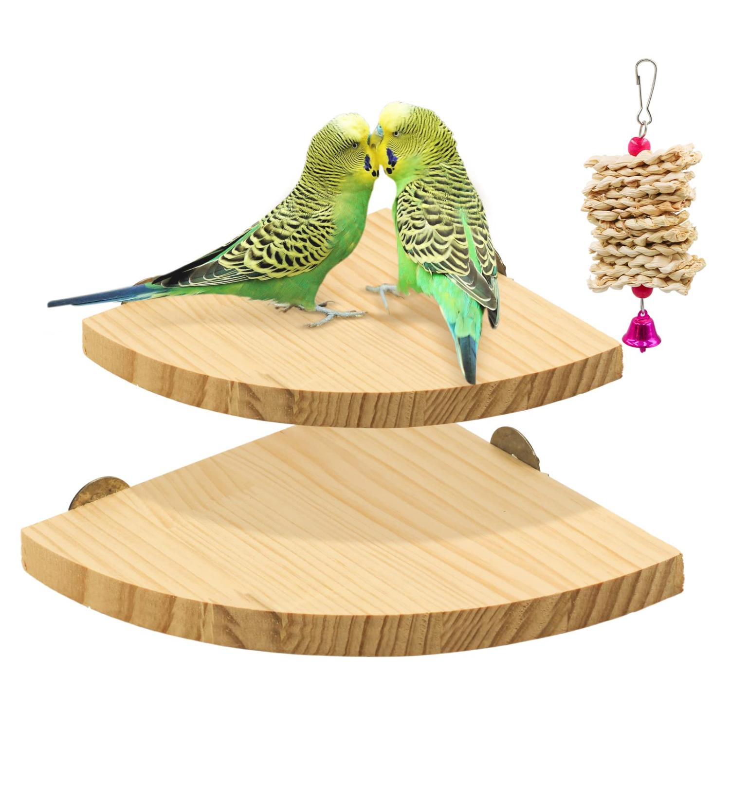 SURUIKEI 2 Pack Bird Perch Platform - Parrot Stand Playground Wood Toy Set for Parakeet, Conure, Cockatiel, Budgie - Cage Accessories for Small Pets - Buy Online on GoSupps.com