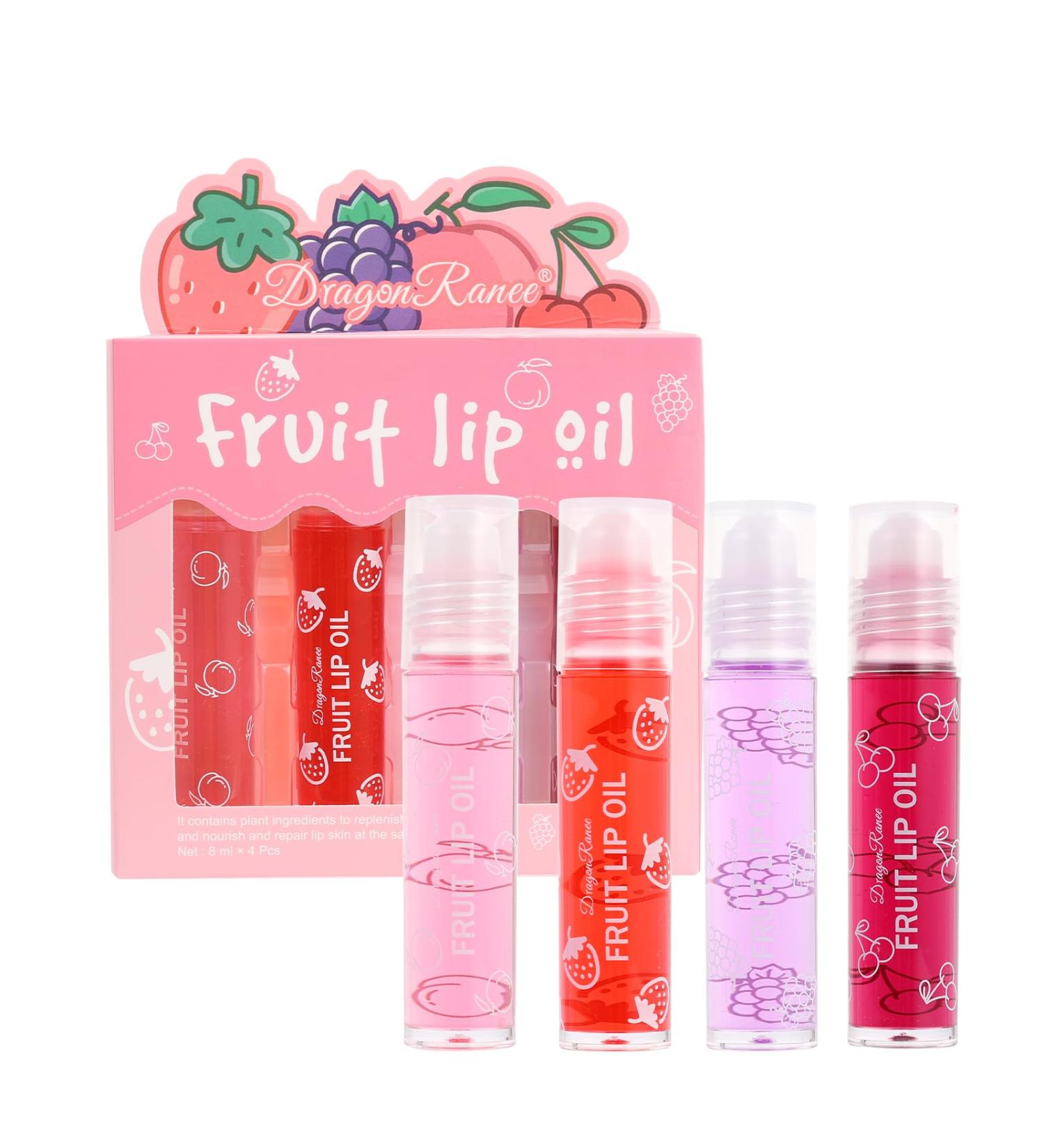 Shop 4-Piece Fruit-Flavored Lip Gloss Set | Moisturizing Roll-On Lip Oils for Long-Lasting Shine | Perfect Gift for Girls - Buy Online on GoSupps.com