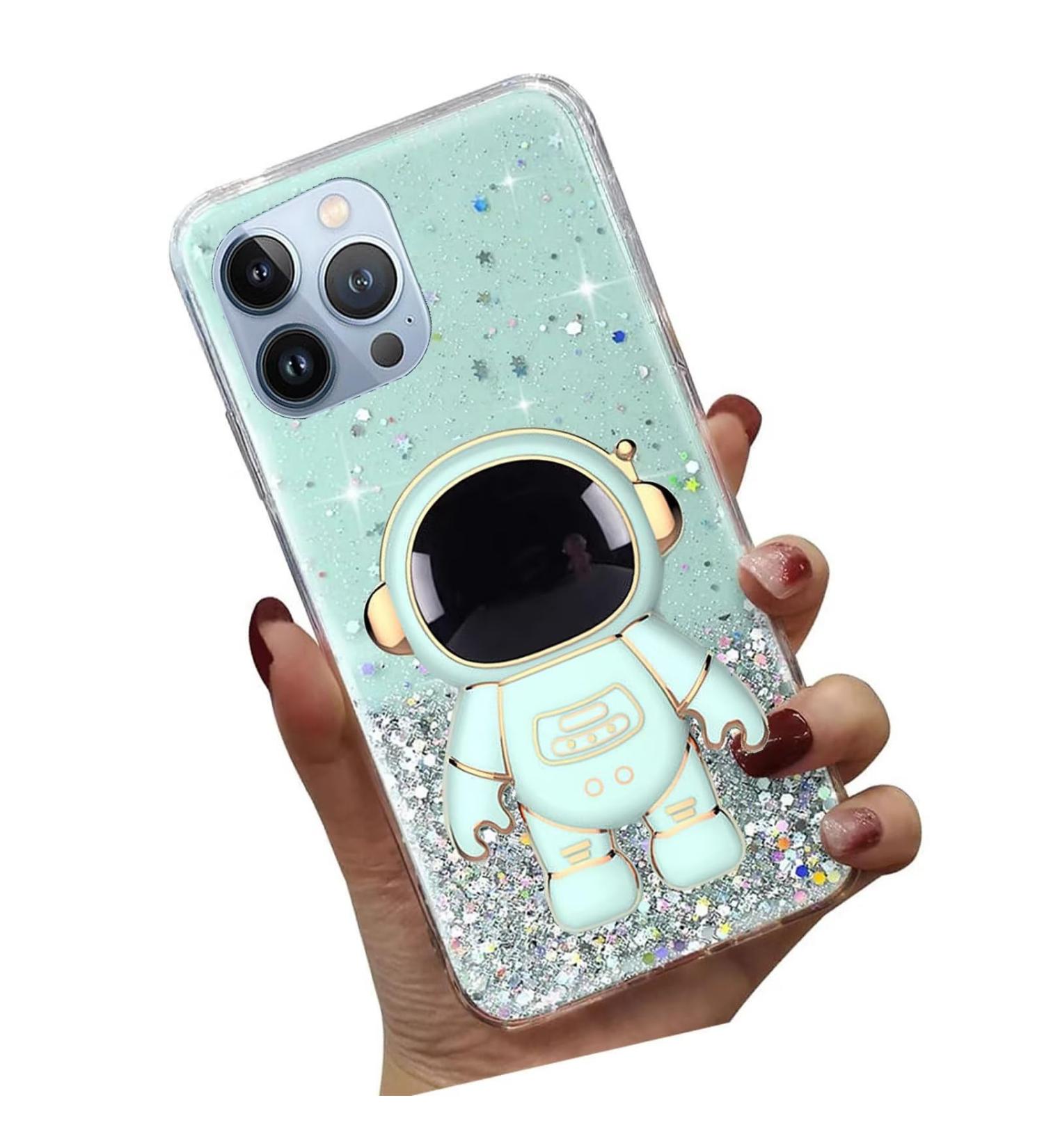 Tivenfezk Nadoli iPhone 13 Pro Max Case - Astronaut Hidden Stand Glitter Soft Silicone Cover Transparent Bling Protection in Green - Buy Online on GoSupps.com