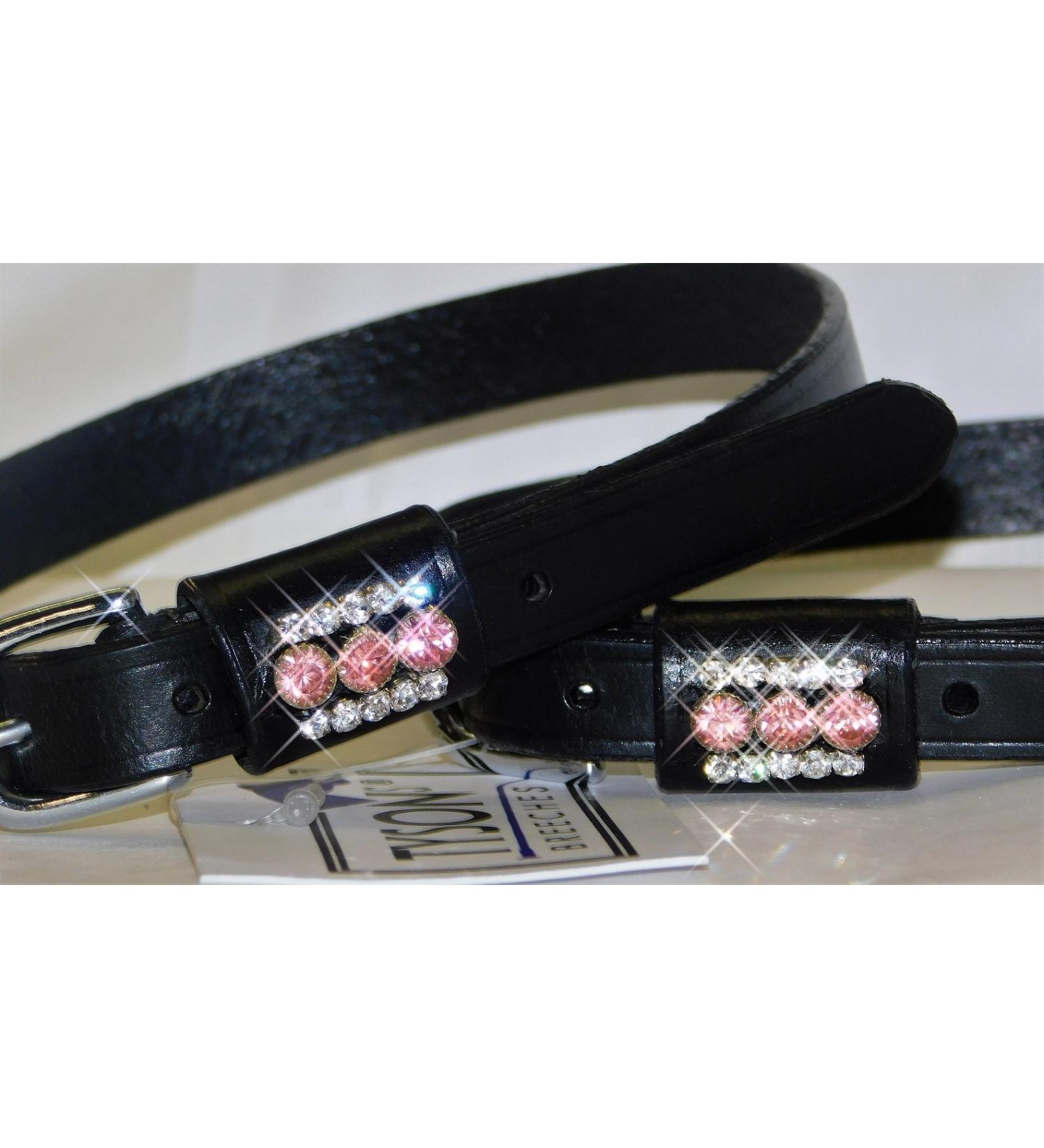Spur straps leather spur straps glitter rhinestones white pink blue spur straps (white - pink)