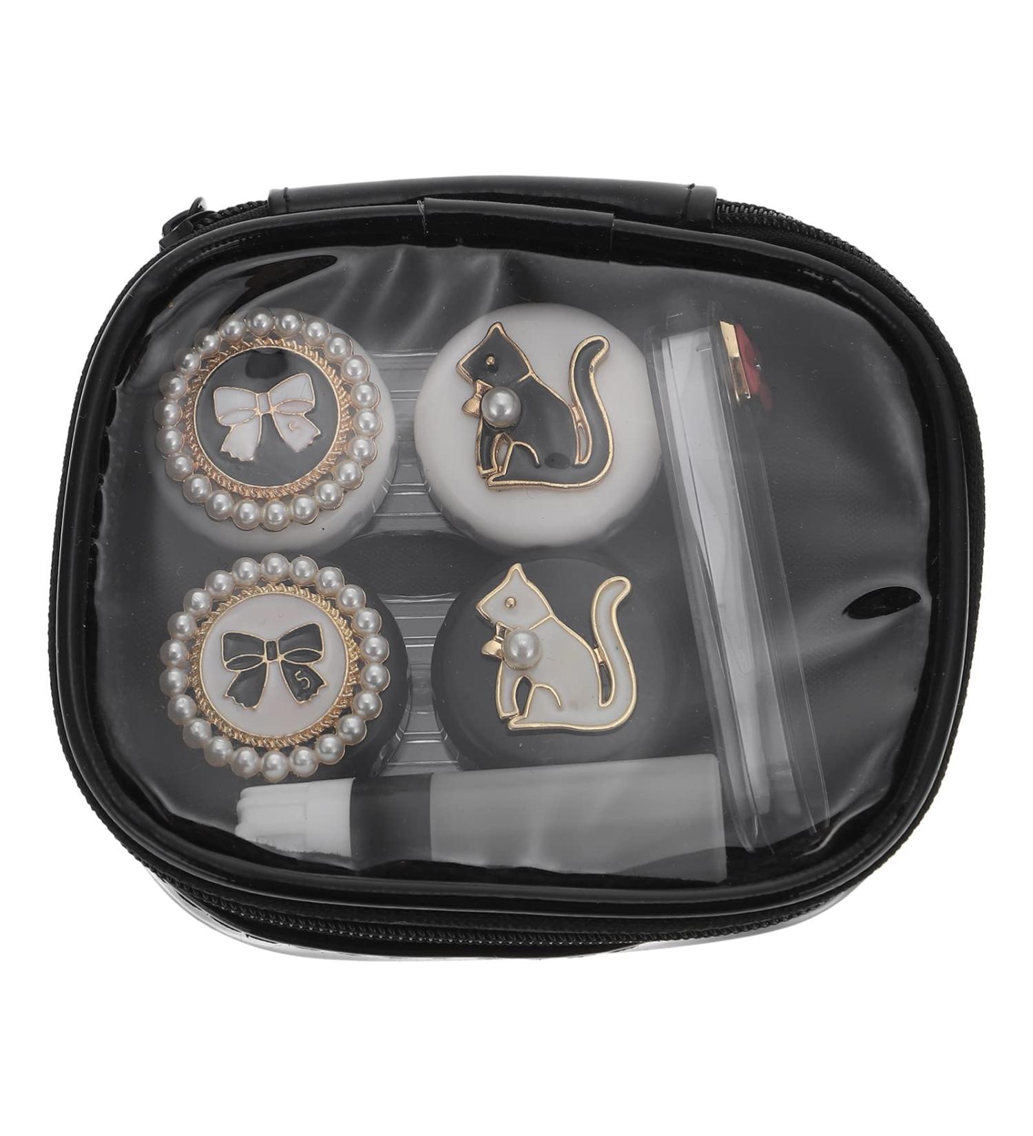 Ciieeo Crystal Cat Eye Contact Lens Case Set - Soaking & Storage Kit with Bottles & Tweezers for Travel & Outdoor Use - Buy Online on GoSupps.com