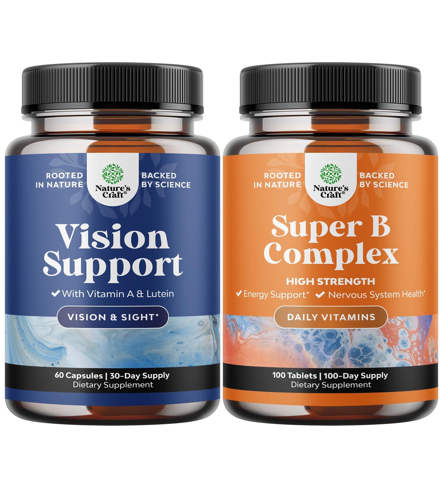 Bundle of Complete Eye Health Supplement for Adults for Vision Dry Eyes Pressure and Blue Light Protection and Vitamin B Complex Adult Multivitamin for Immune Support Mood Boost and Memory Supplement - Buy Online on GoSupps.com