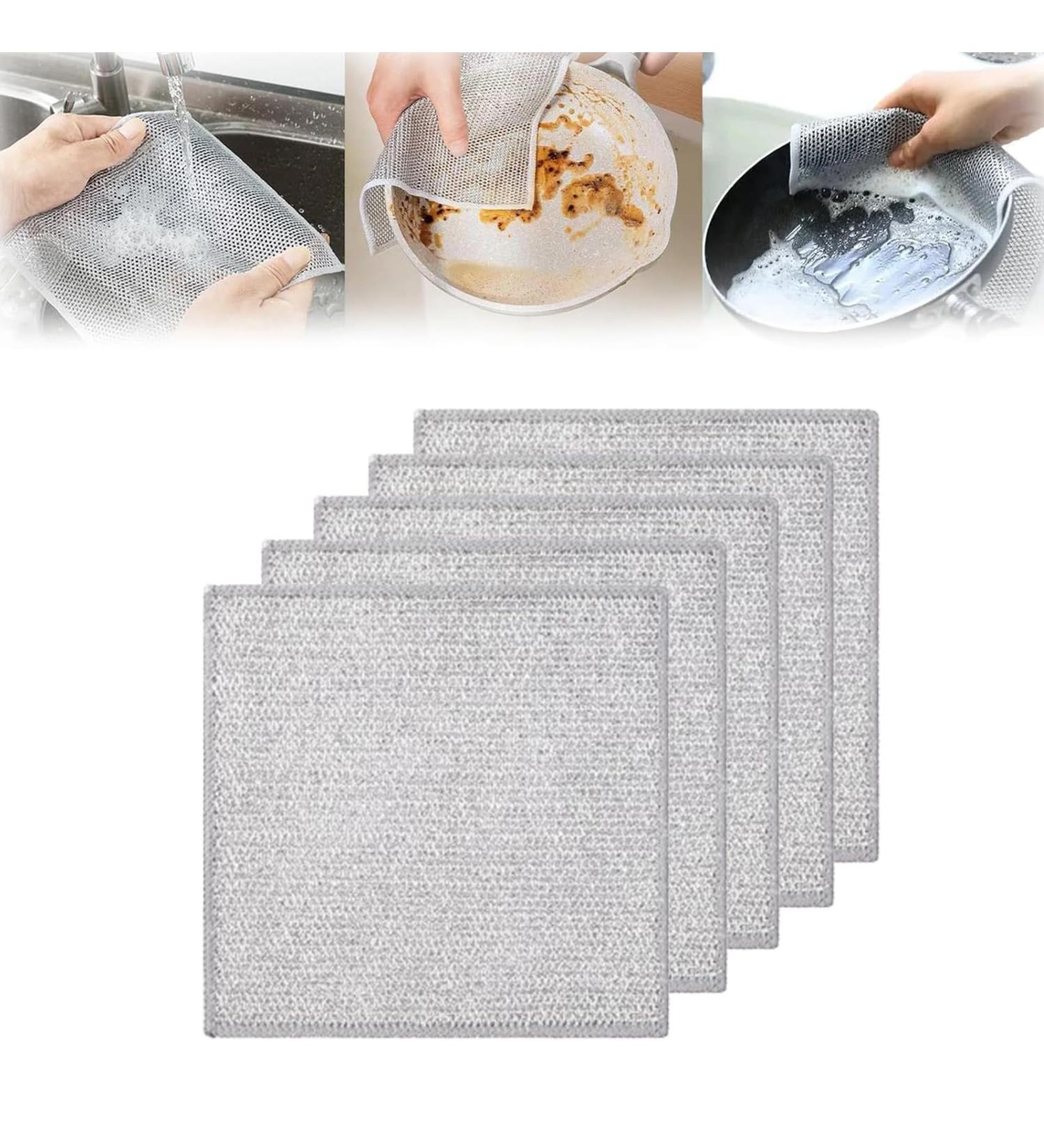 Graceful Double Stainless Steel Scrubber Ancienflow Scrubber Double Sided Silver Wire Dishcloth Reusable Multi-Purpose Metal Wire Dishwashing Cloth Kitchen Cleaning Washer 5pcs - Buy Online on GoSupps.com