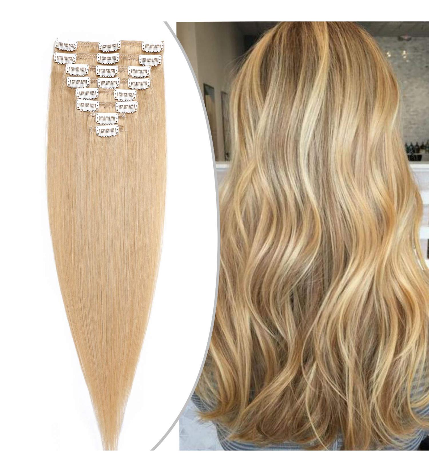 Clip In Extensions Natural Blonde #24 - 18 Clips 80g Real Remy Human Hair 50cm - 8 Wefts for Effortless Volume - Buy Online on GoSupps.com