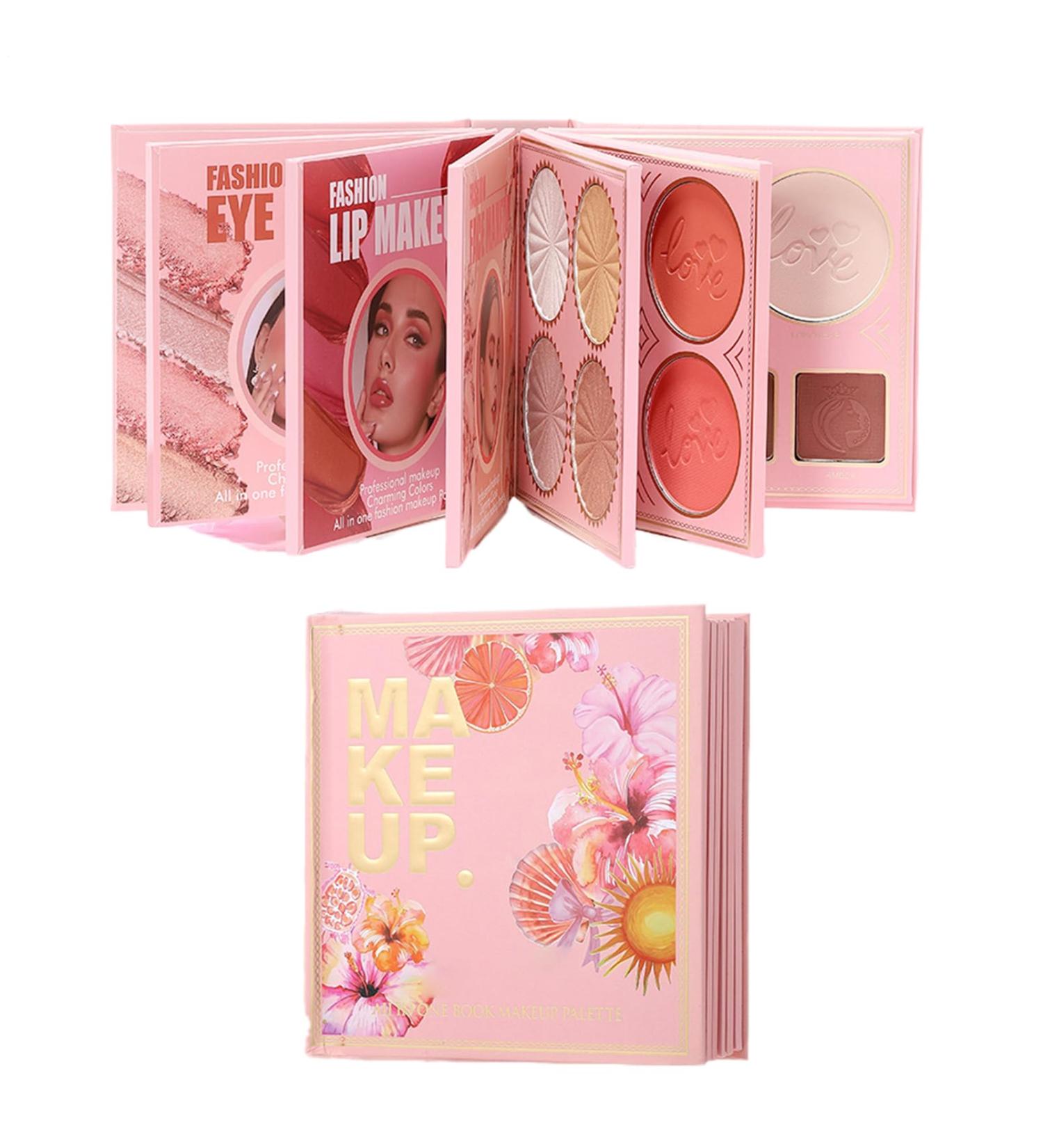 Eyeshadow palette Matte Shimmer Blendable Lip Color book style Bronzer Highlighter Makeup for women birthday Valentine's Day travel vacation party camping outdoor scene - Buy Online on GoSupps.com