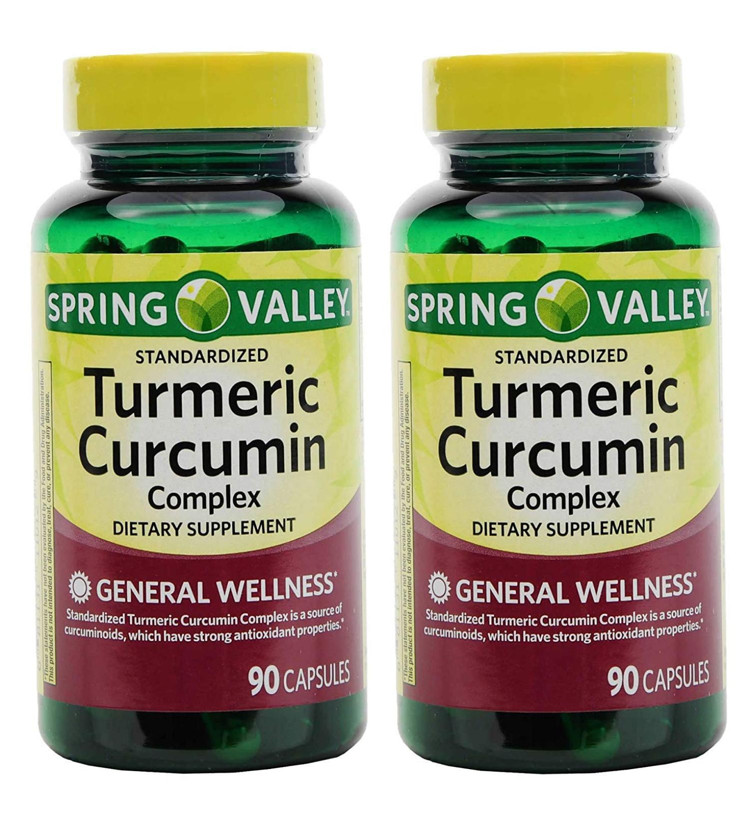 Spring Valley Stndr Turmeric Curcumin Complex Dietary Supplement Capsules 500 mg 90 Count Bottle 2 Pack