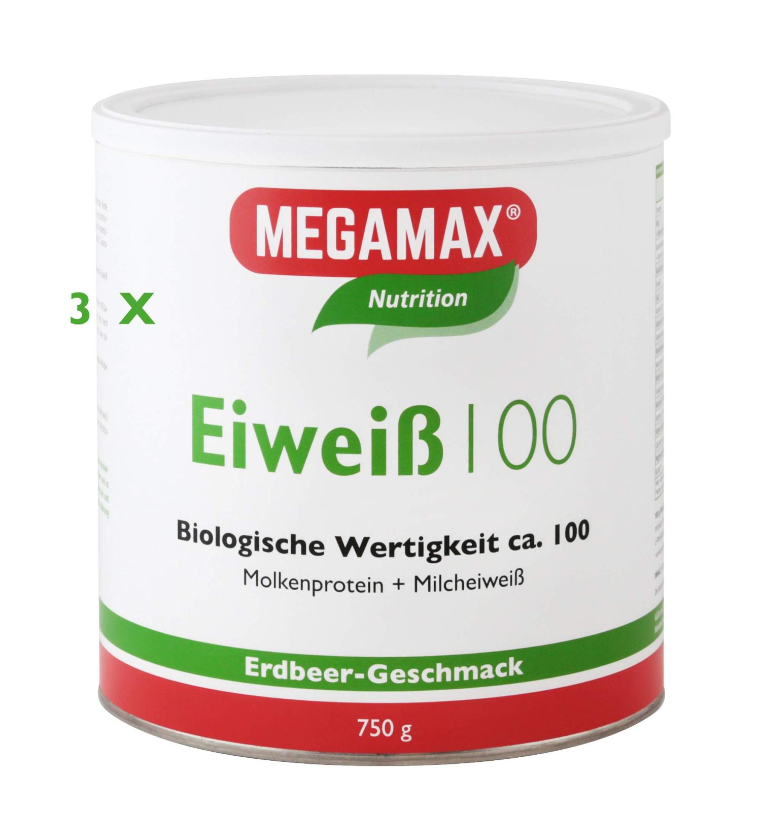 Megamax Protein Strawberry 3 x 750g | Molken & Milk Protein for Muscle Building | Ideal for Baking | High Protein Diet Supplement - Buy Online on GoSupps.com