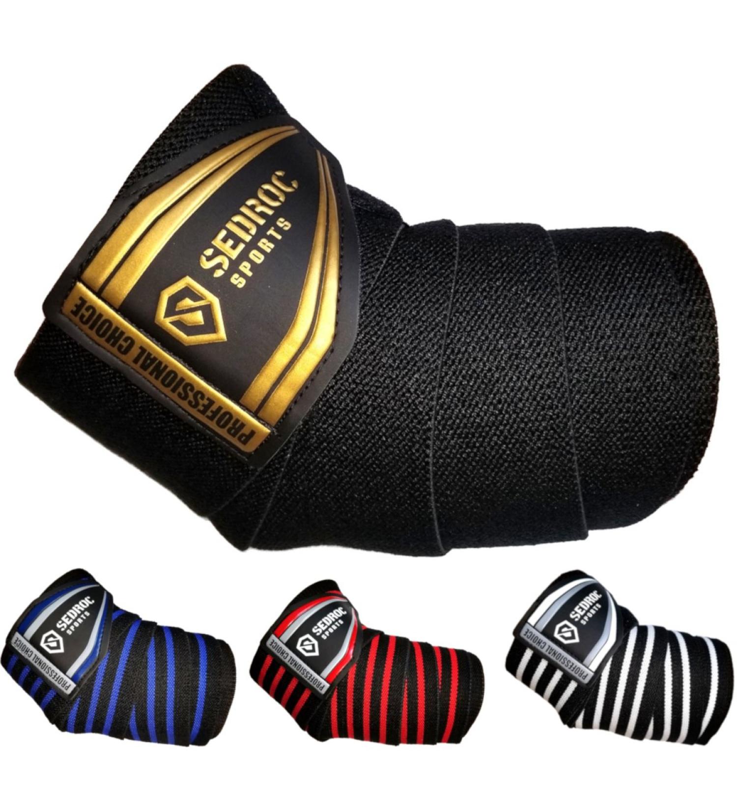 Sedroc Sports Professional Weight Lifting Elbow Wraps Powerlifting Support Sleeves - Pair Black/Gold