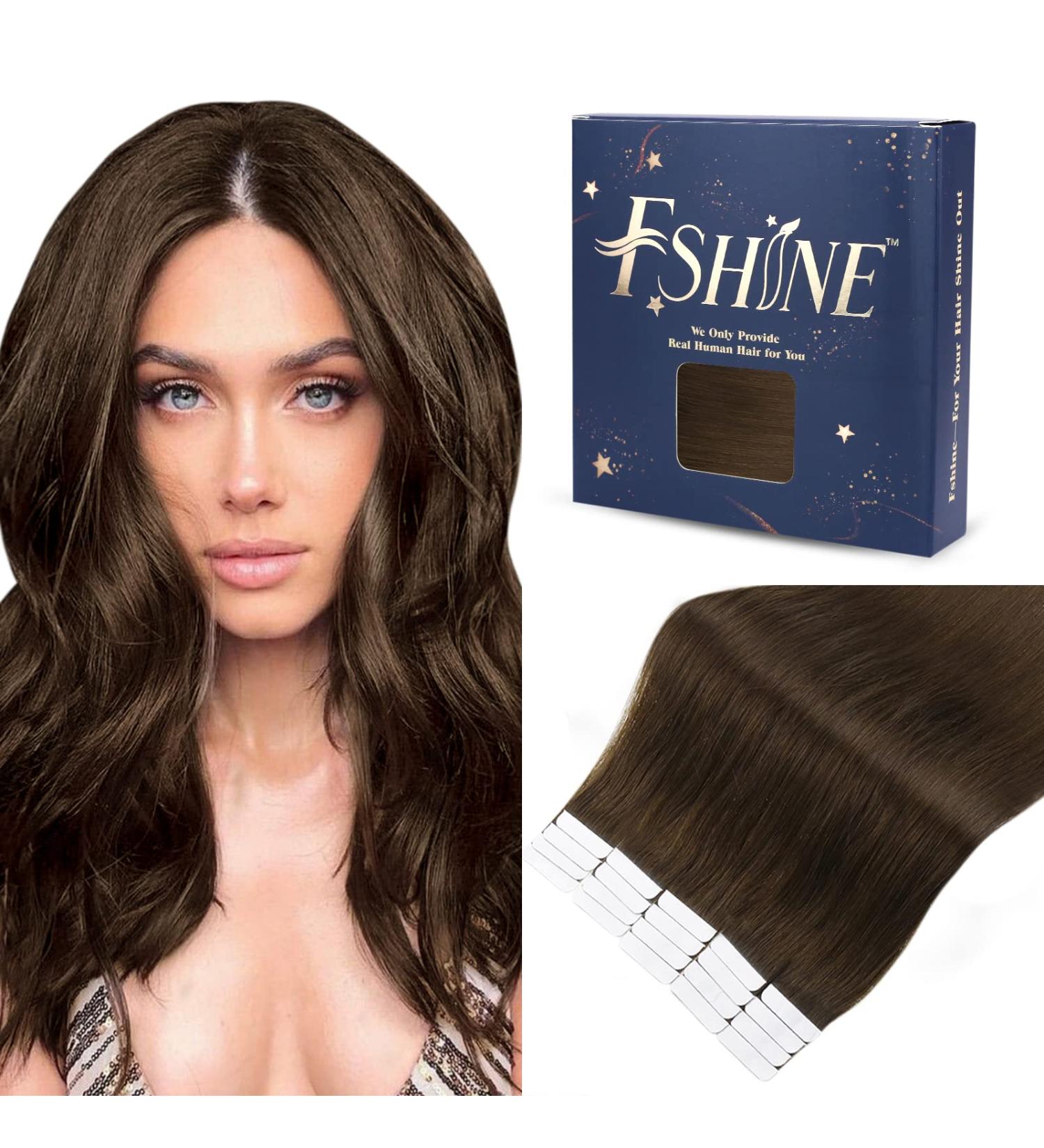 FSHINE TAPE Extensions - 35cm Chocolate Brown Real Hair #4 - 20 Pieces Tape-In Remy Human Hair - 50g Invisible Glue-in Extensions - Buy Online on GoSupps.com