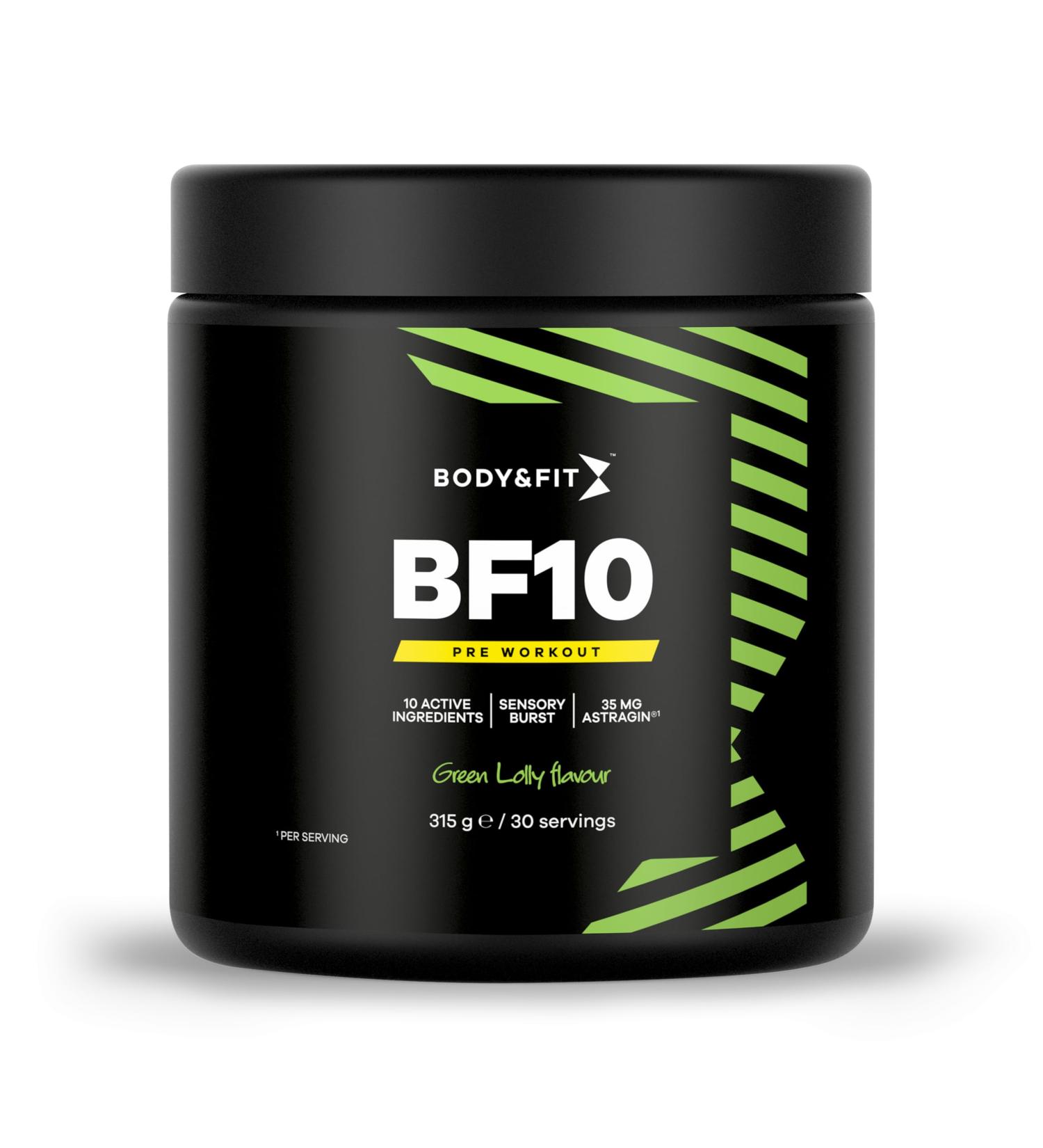 Body Fit Body&Fit BF10 PreWorkout 200 mg caffeine and 2000 mg Betaalanine Green Lolly 315 grams - Buy Online on GoSupps.com