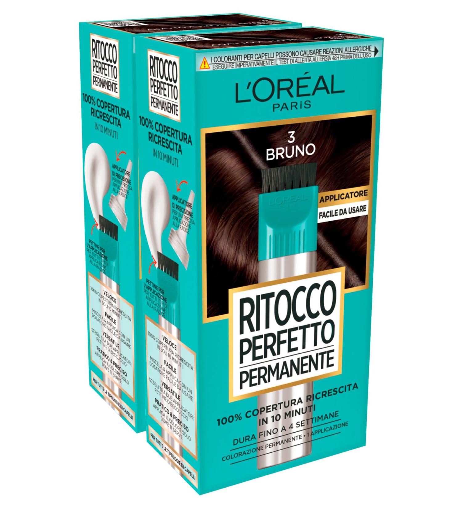 L'Oral Paris retouch perfect permanent hair color to cover hair growth with precision applicator and comb color 3 brown 2 treatments 2 x color 3 brown (2 pack)