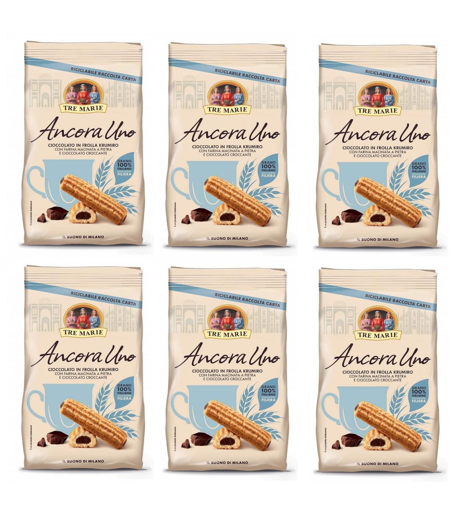  Tre Marie Pack of 6 Tre Marie Ancora Uno Cioccolato en frolla Krumiro biscuits filled with chocolate made with ground flour and crunchy chocolate 100% Italian biscuits 300g - Buy Online on GoSupps.com