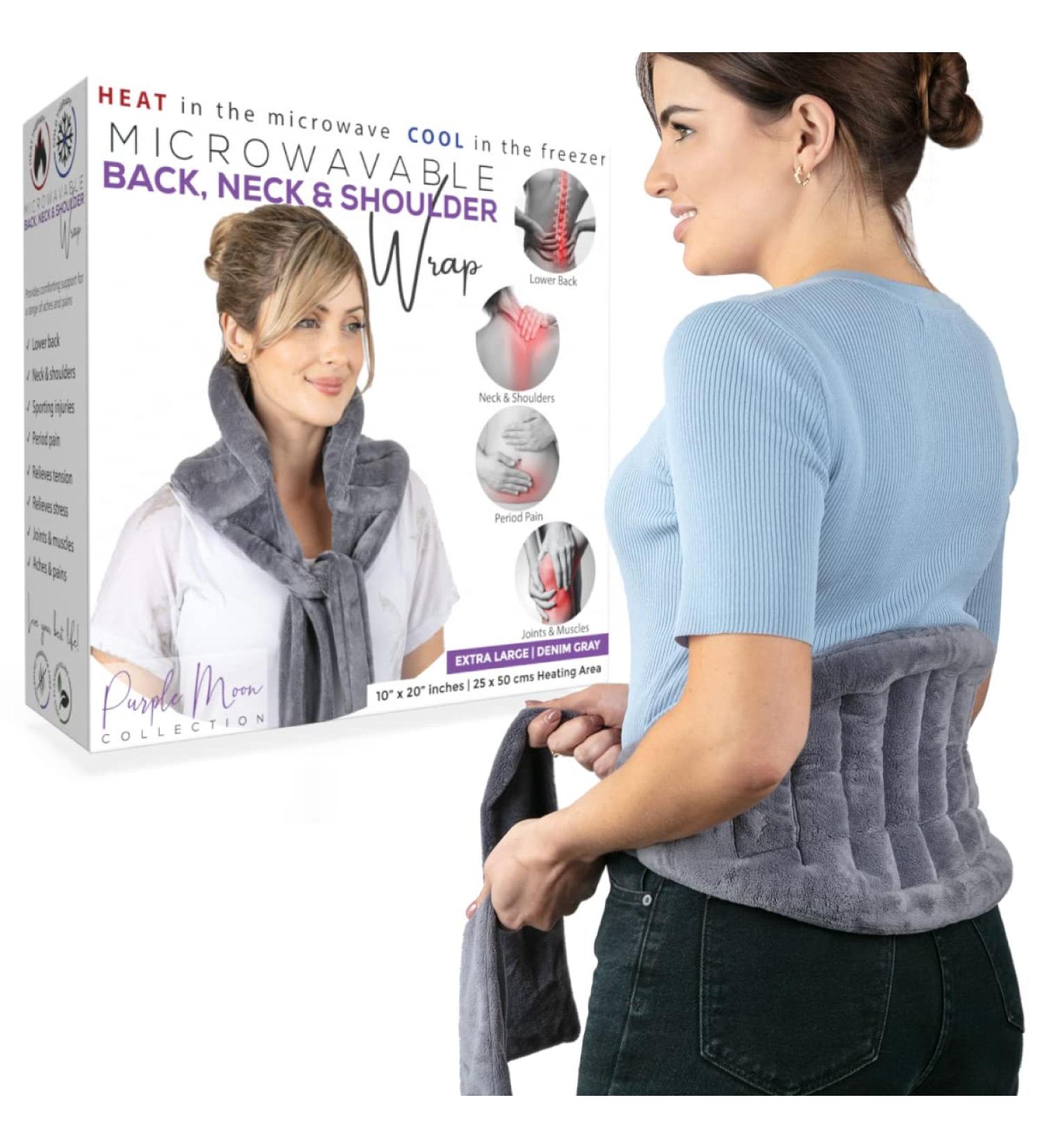 XL Gray Microwave Heating Pad - Back Pain Relief with 71 Ties, Moist Heat Wrap for Neck, Shoulders, Cramps - Microwavable Flaxseed Rice Pack - Buy Online on GoSupps.com