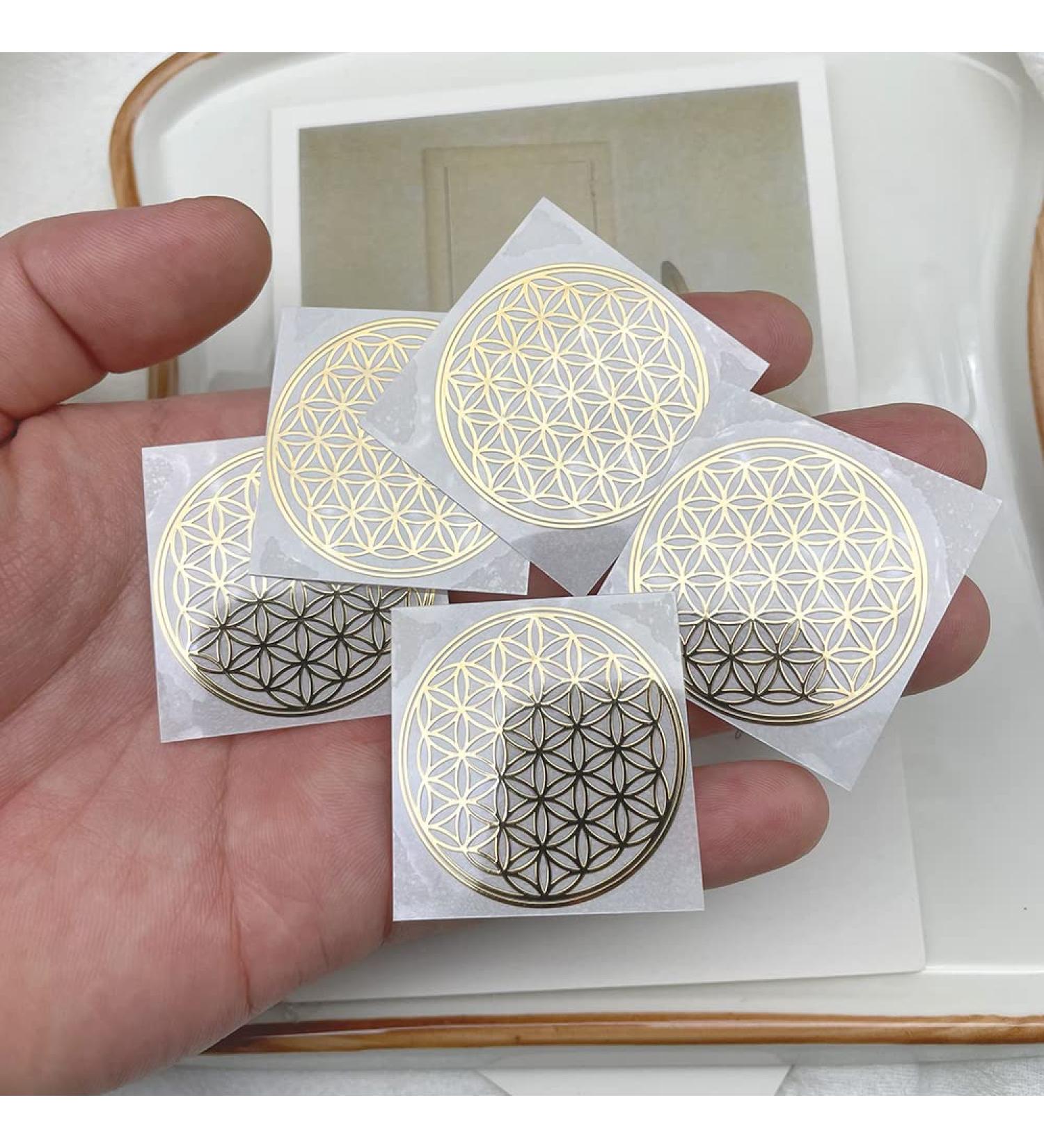 5 Pcs Flower of Life Gold Plated Metal Sticker for Crystal Stones - Sacred Geometry Energy Decor 35mm Diameter Gold - Buy Online on GoSupps.com