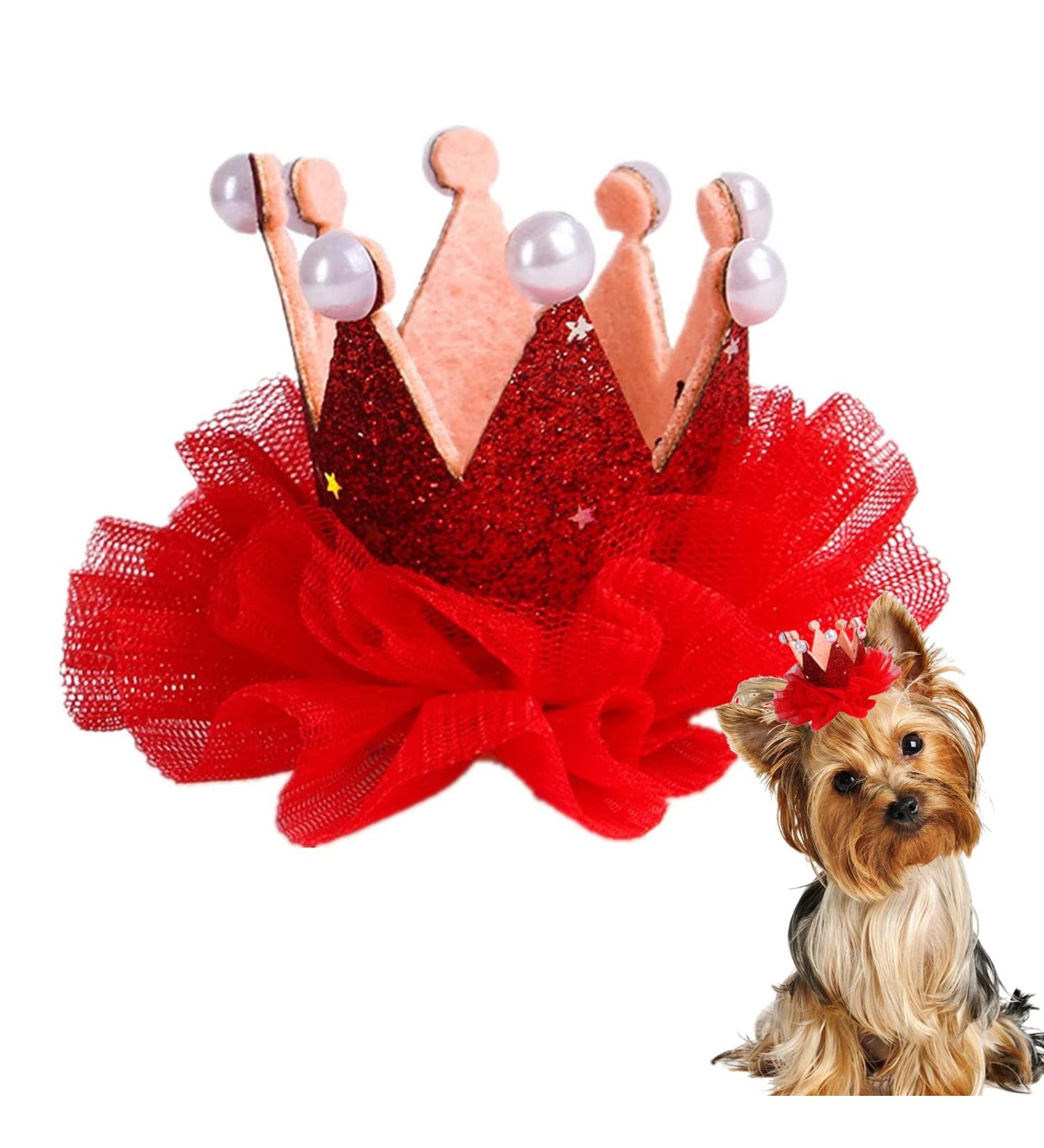 Dog Birthday Hat Cute Crown Pet Cat Dog Hair Clips Headwear Hair Pins Kitten Puppy Headdress for Wedding Birthday Party Photography Decoration (RED) - Buy Online on GoSupps.com