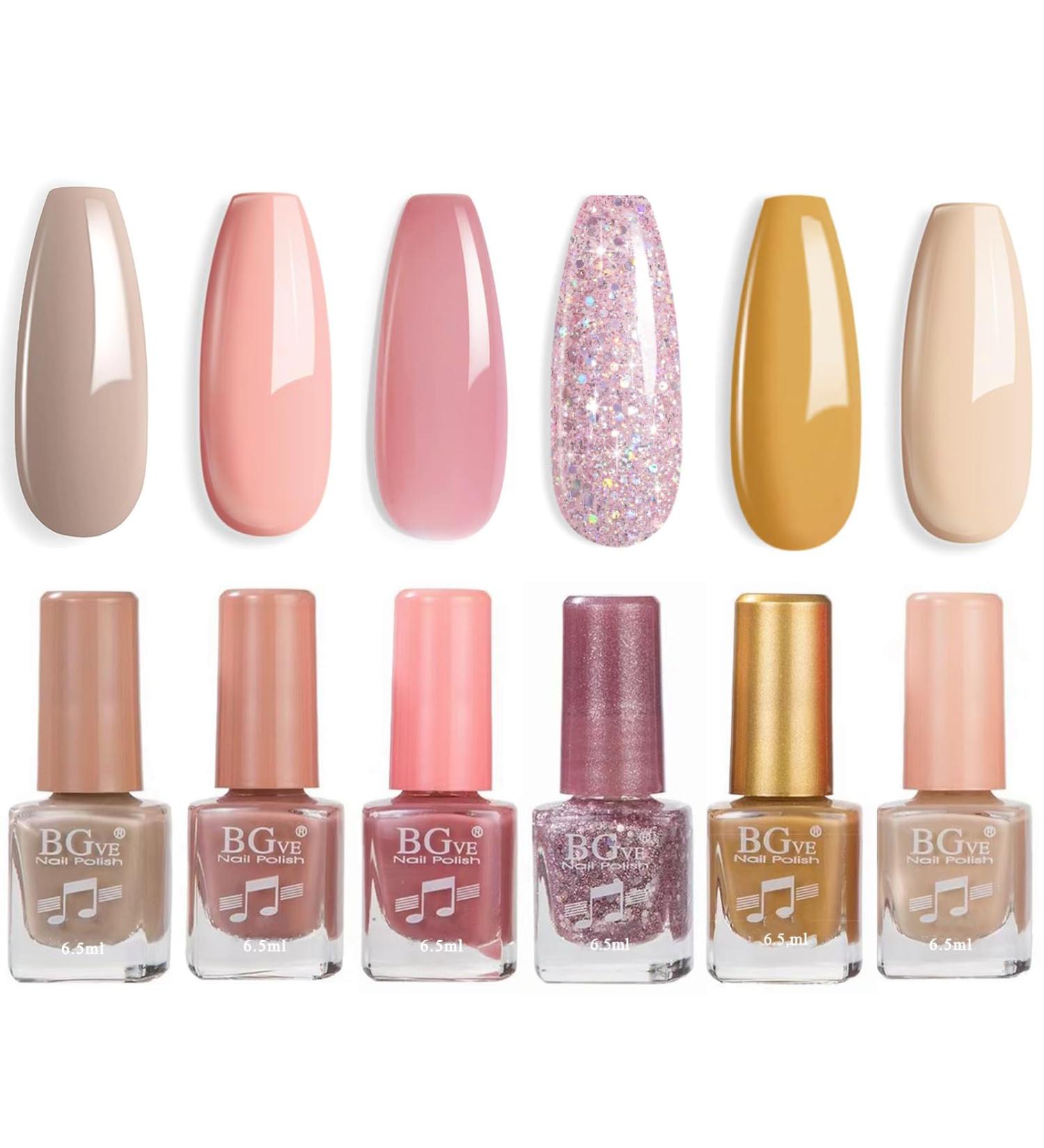 Nude Nail Polish Set - Glitter Nail Varnish Sets - Quick Dry & Long Lasting Pink Glitter 6 Colors Nail Varnish Set - No Need UV Nail Polish Kit Christmas Gifts for Women Girl - Buy Online on GoSupps.com