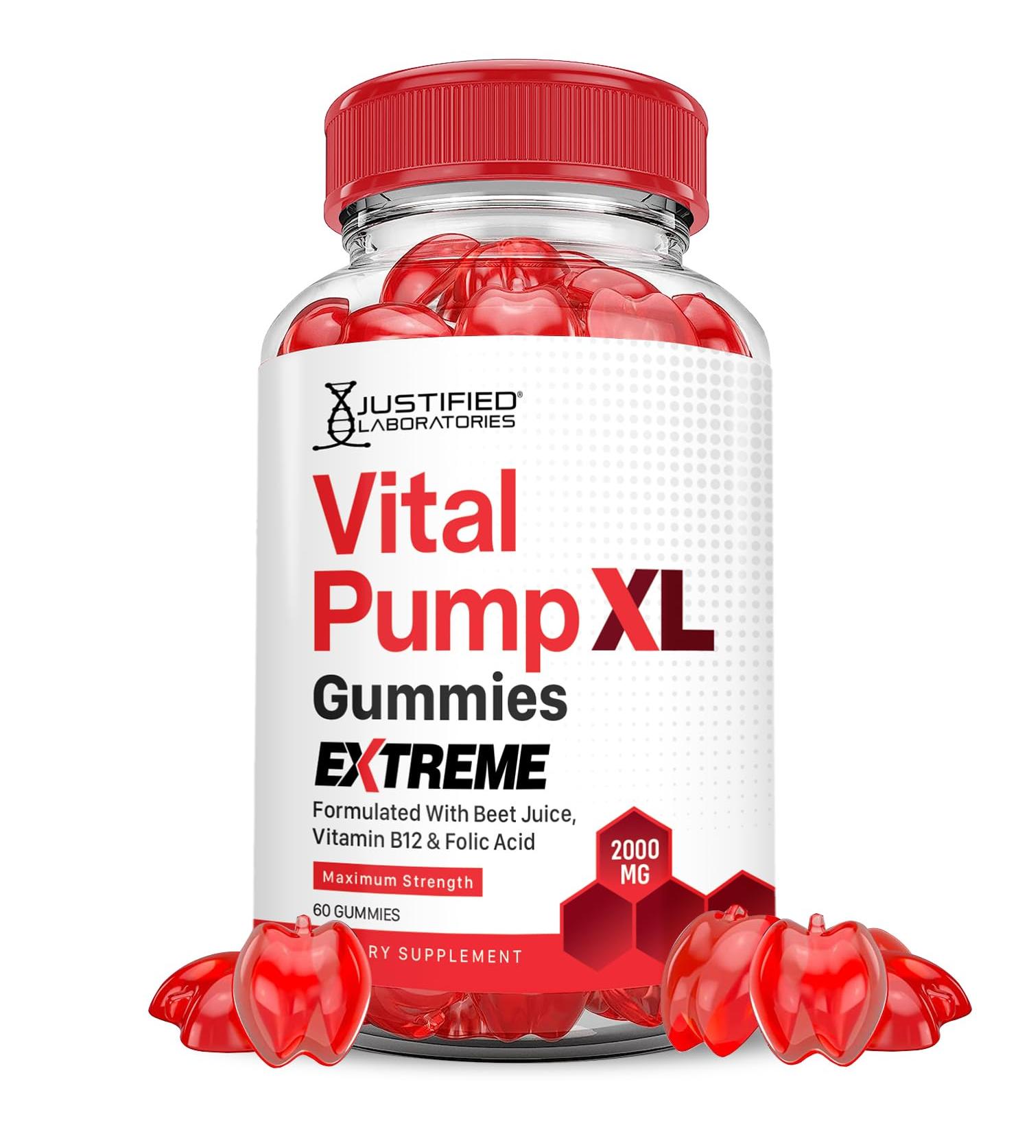 Justified Laboratories Vital Pump XL Extreme 2000MG Performance Gummies Vital PumpXL Advanced Formula Formulated with Beet Juice ACV Pomegranate Powder B12 Vegan Non GMO 60 Gummys - Buy Online on GoSupps.com