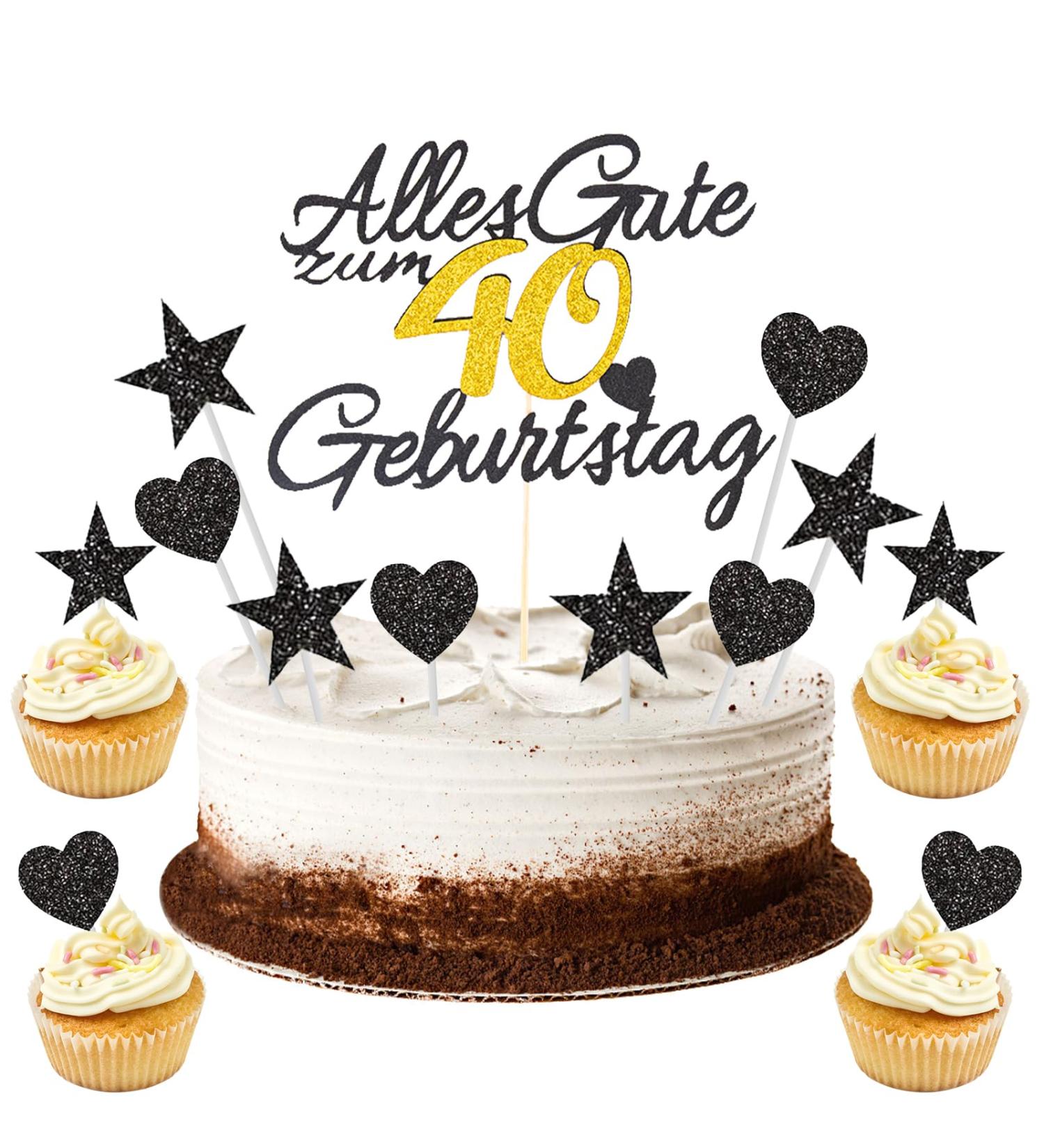 Shop 11 Piece Gold Rock Cake Decoration Set for 40th Birthday - Perfect for Men & Women | Happy 40th Birthday Cake Topper & Tortendeko - Buy Online on GoSupps.com