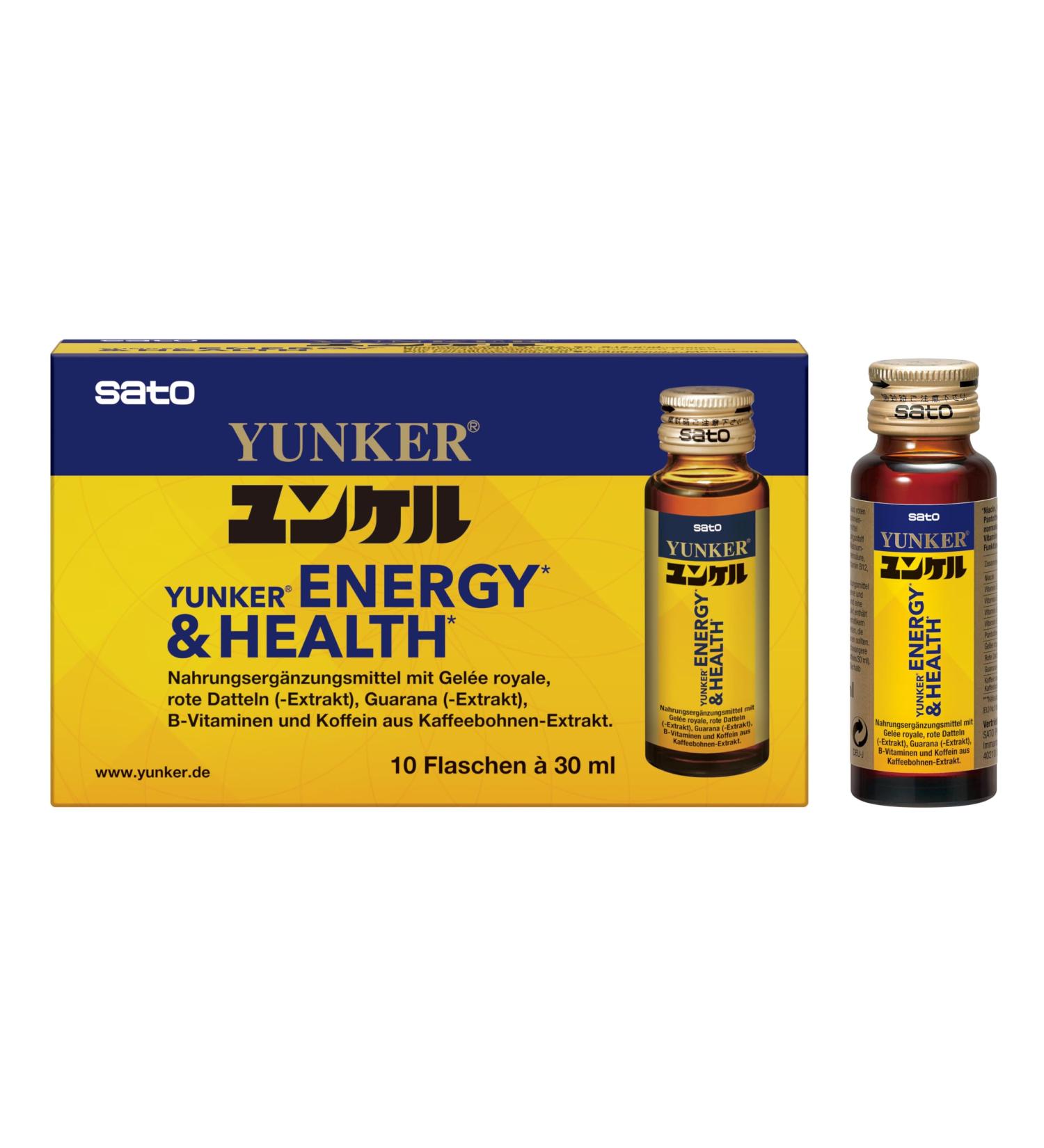 Sato Pharmaceutical Yunker Energy & Health 10 x 30 ml Nutrient tonic with zes vitamines plantenextracten & royal jelly - Buy Online on GoSupps.com