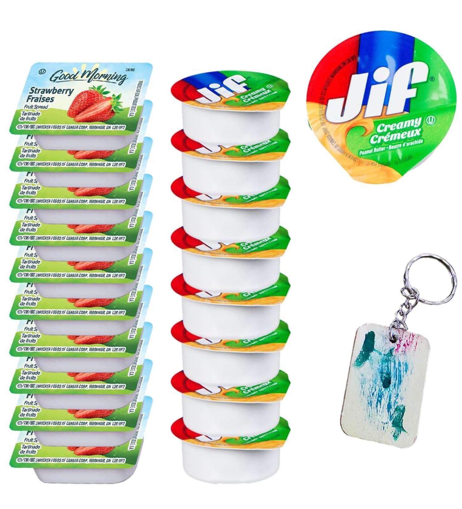 Good Morning Duo of Peanut Butter and Strawberry Jam Bliss - 15 Jif Peanut Butter and 15 Strawberry jelly On-The-Go Portion Control Pack for Travelers & Meal Prep 30 Cups Total - Comes with a one of a kind Keychain by PaLiSoL CREATiONS! - Fraise et Beurre - Buy Online on GoSupps.com